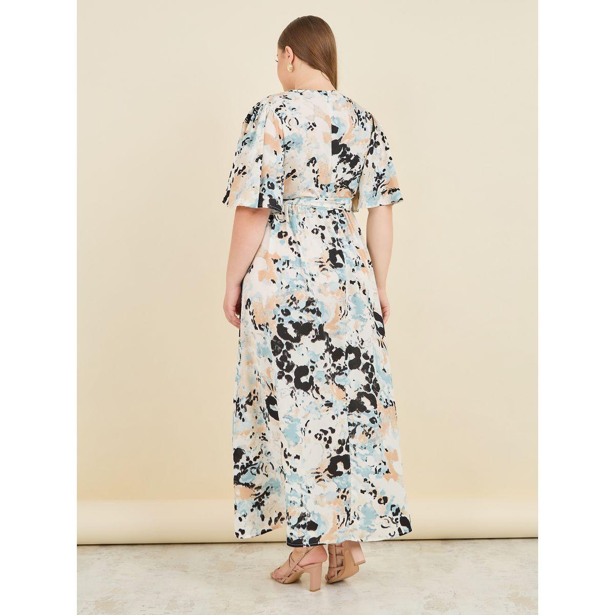 Styli Plus Abstract Print A-Line Maxi Dress with Self Tie Up-women-clothing-dresses-image-4