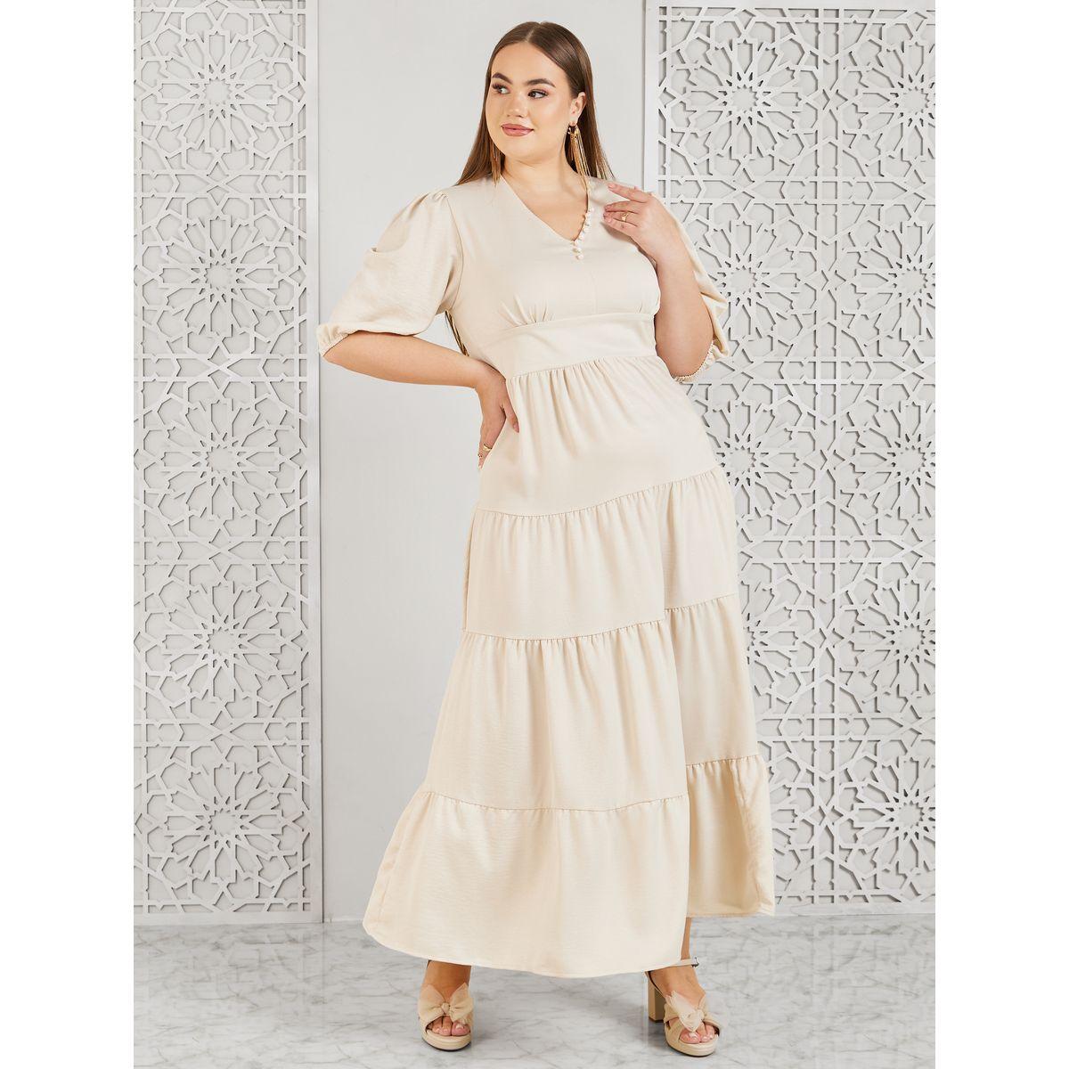 فستان طويل ساتان بمقاس كبير وكسرات-women-clothing-dresses-image-1