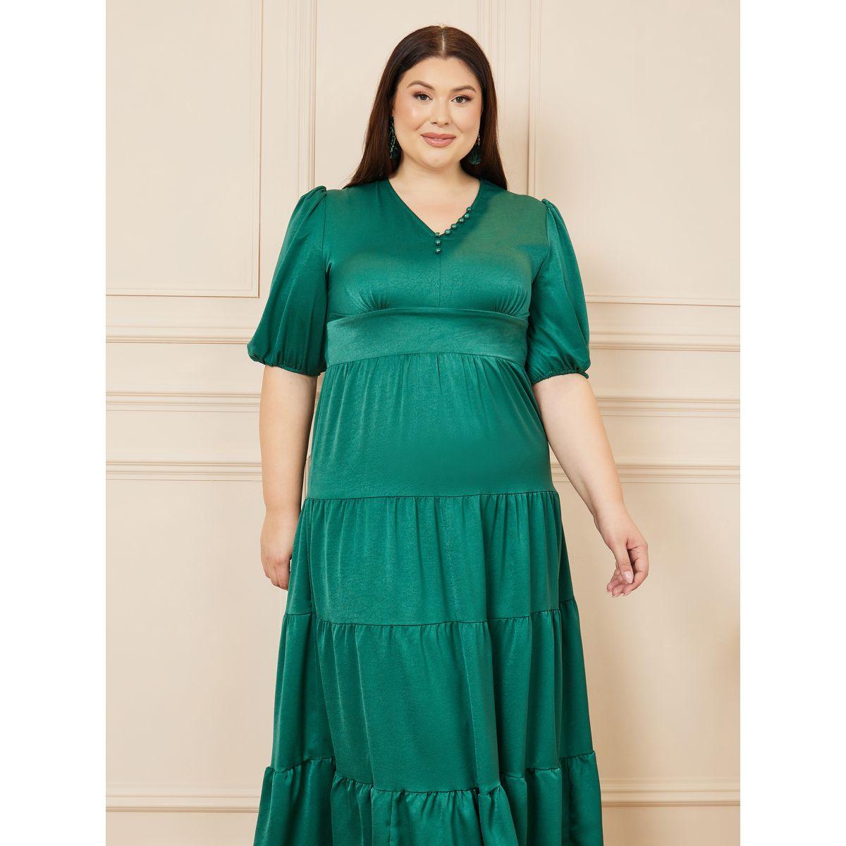 فستان طويل بمقاس كبير مع كسرات وحافة كشكش-women-clothing-dresses-image-2