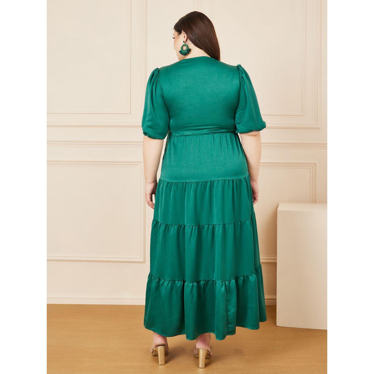 فستان طويل بمقاس كبير مع كسرات وحافة كشكش-women-clothing-dresses-image-4