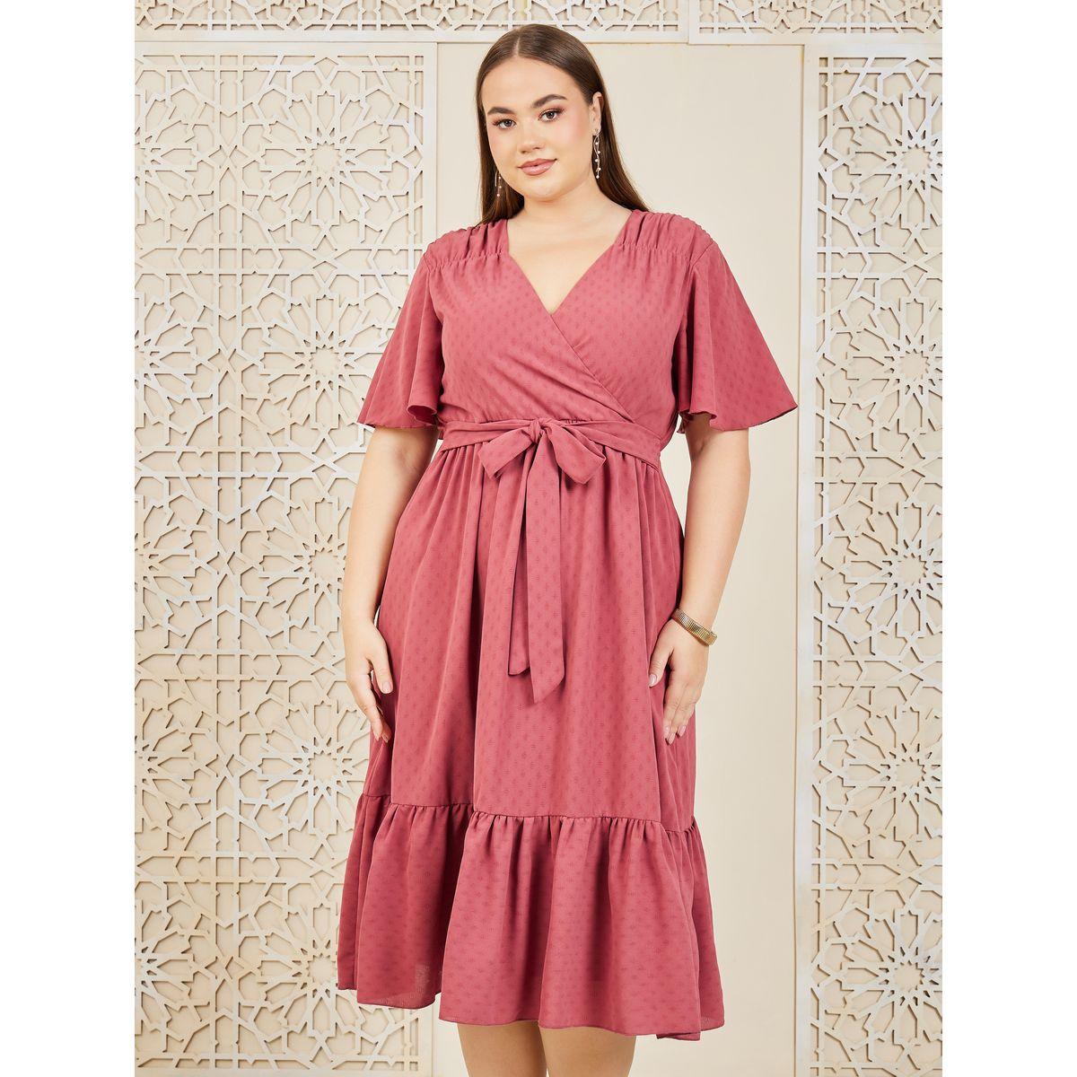 فستان ميدي بكسرات مع رباط خصر-women-clothing-dresses-image-2