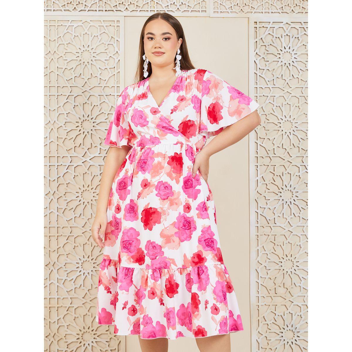 Styli Plus Floral Print A-Line Midi Dress-women-clothing-dresses-image-2