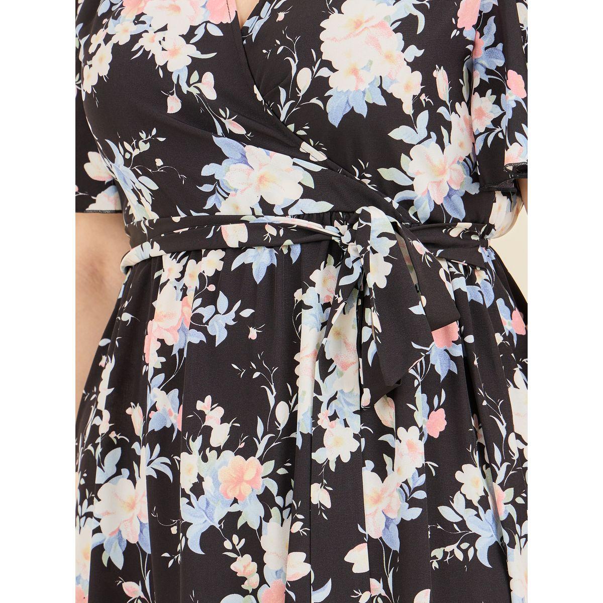 Styli Plus Floral Print Tiered Midi Dress with Self Tie Up-women-clothing-dresses-image-3