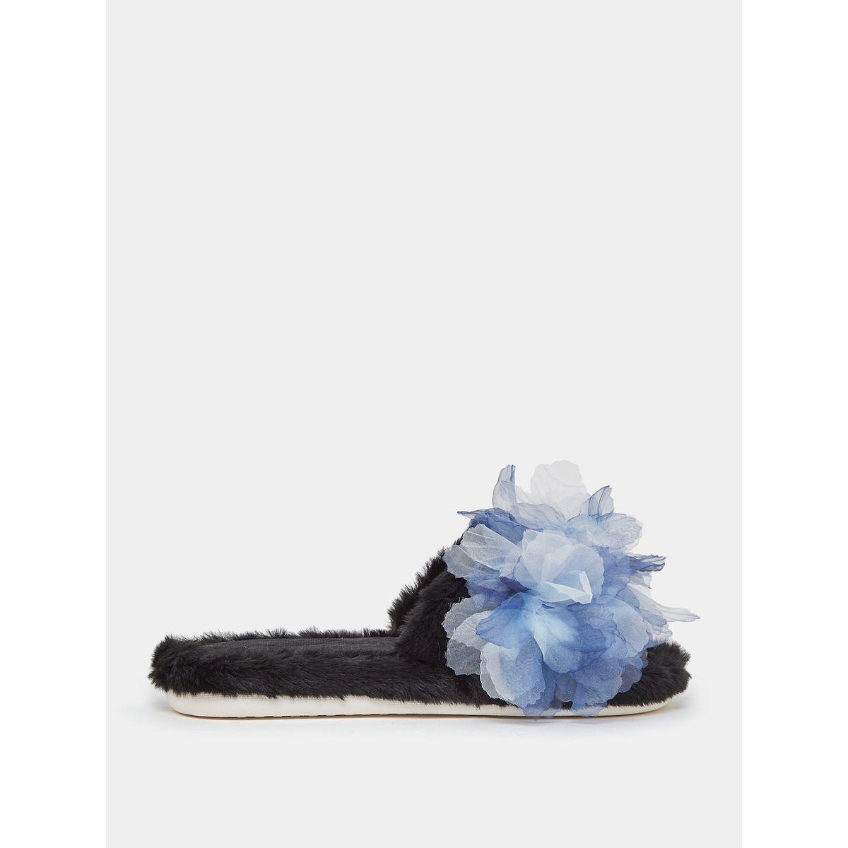 Styli Applique Detail Faux Fur Bedroom Slippers-women-shoes-bedroomslippers-image-1