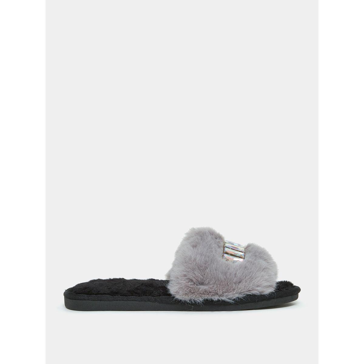 شبشب غرفة نوم مزين بفرو صناعي-women-shoes-bedroomslippers-image-1