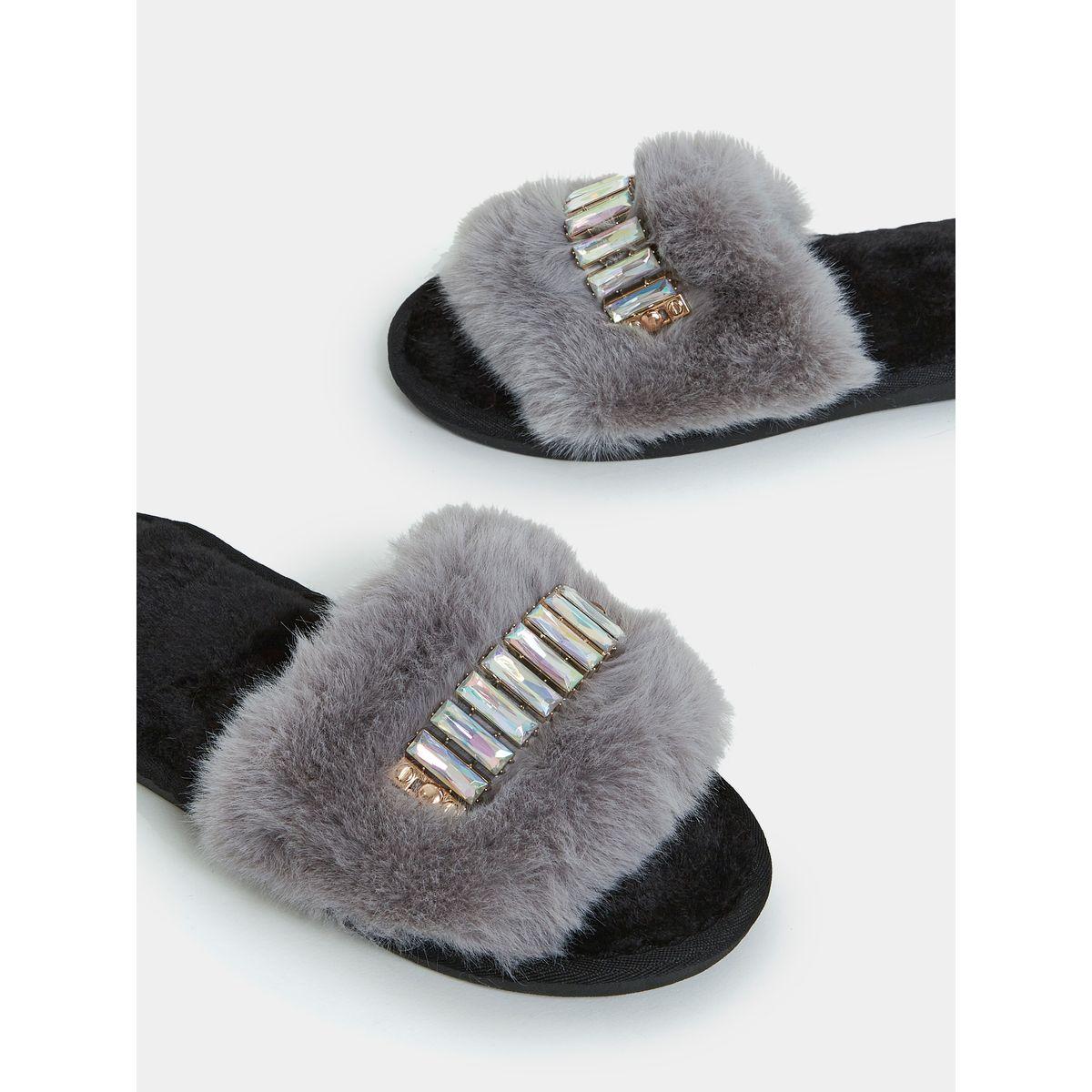 شبشب غرفة نوم مزين بفرو صناعي-women-shoes-bedroomslippers-image-3