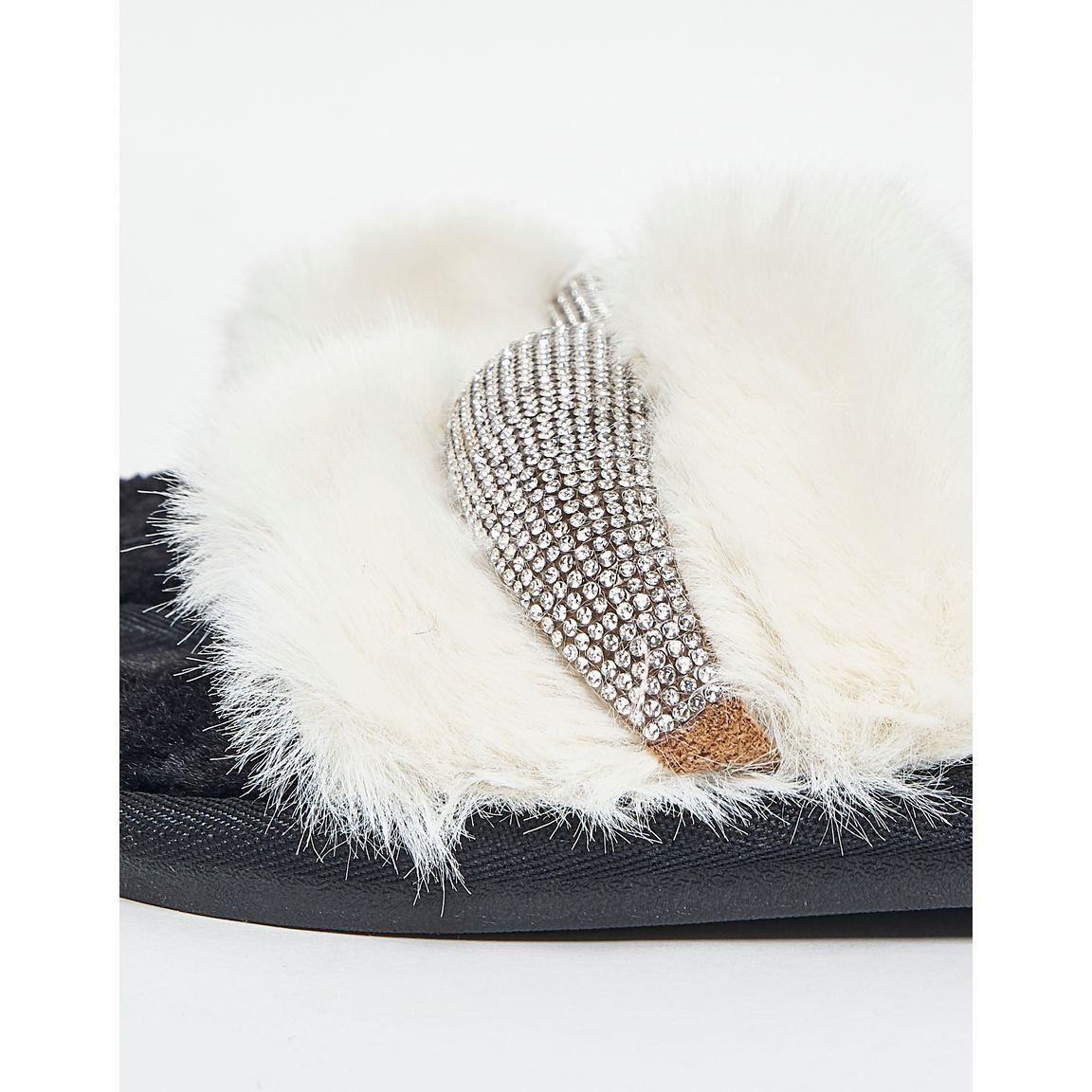 Styli Faux Fur Rhinestone Detail Bedroom Slippers-women-shoes-bedroomslippers-image-4