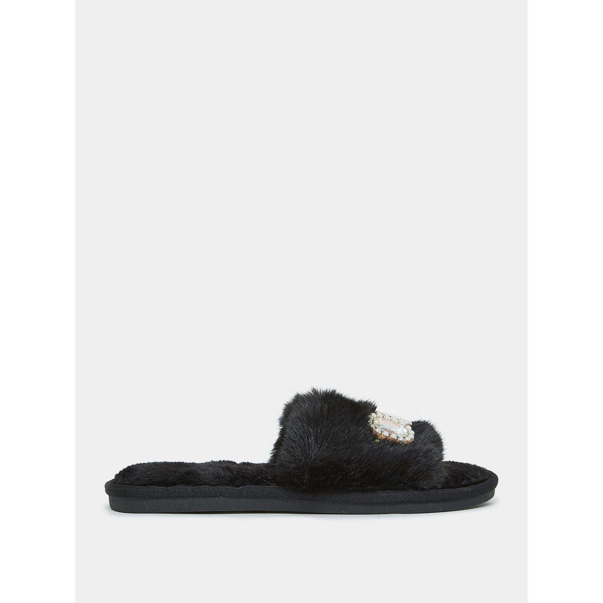 شبشب غرفة نوم مزين بفرو صناعي-women-shoes-bedroomslippers-image-1