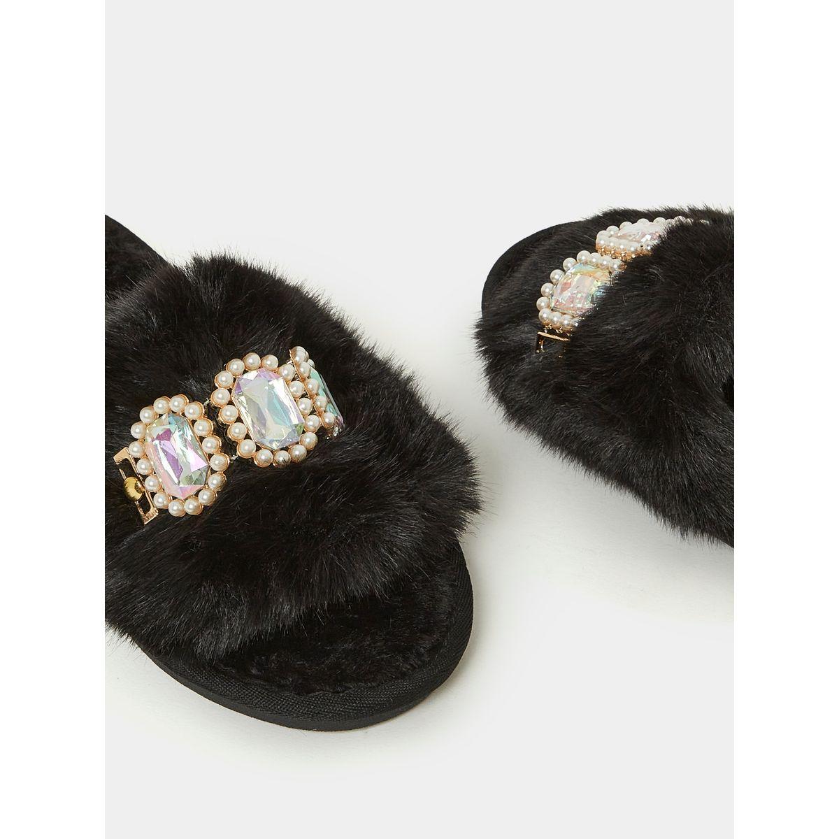 شبشب غرفة نوم مزين بفرو صناعي-women-shoes-bedroomslippers-image-3