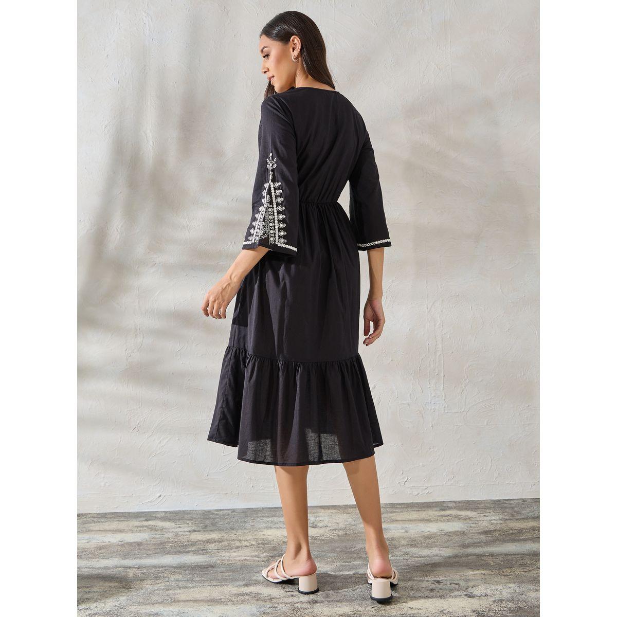 Styli Limited Embroidery Detail Wrap Front Midi Dress-women-clothing-dresses-image-4