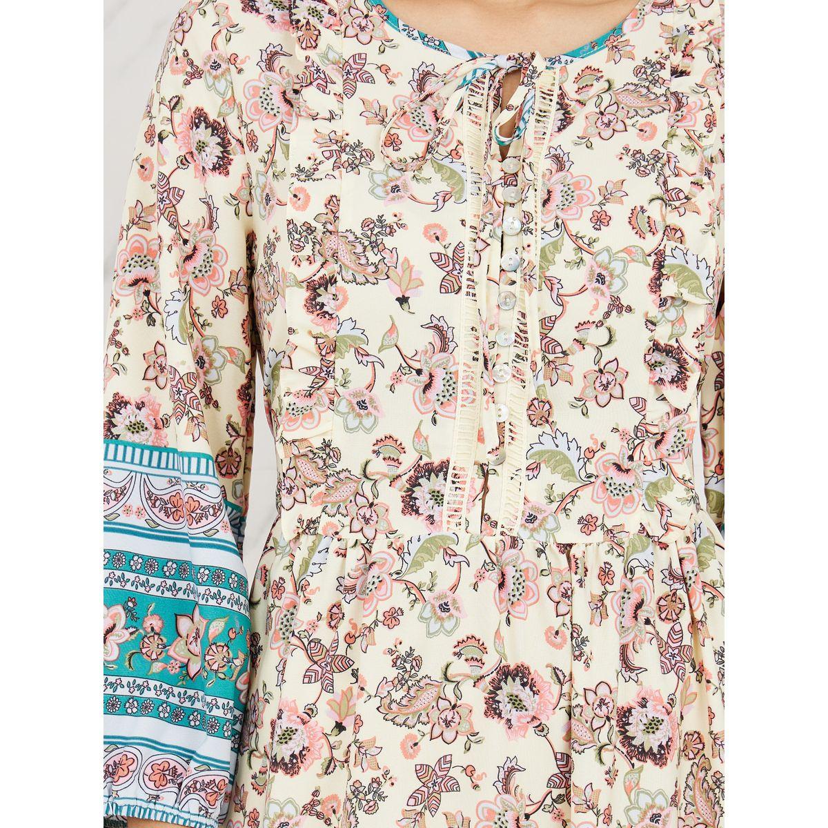 Styli Lace Ladder Floral Print Tie Up Neck A-Line Maxi Dress-women-clothing-dresses-image-3