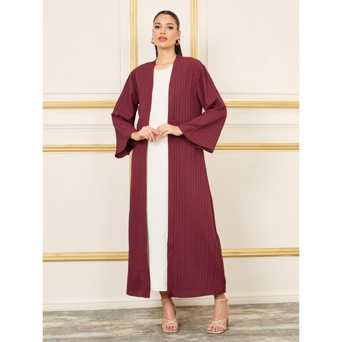 Styli Textured Open Front Maxi Length Kimono-women-clothing-shirtsandblouses-shirts-image-1