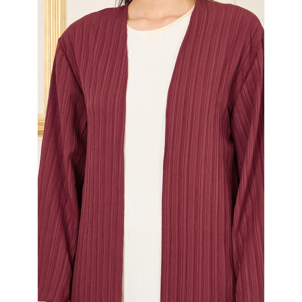 Styli Textured Open Front Maxi Length Kimono-women-clothing-shirtsandblouses-shirts-image-3