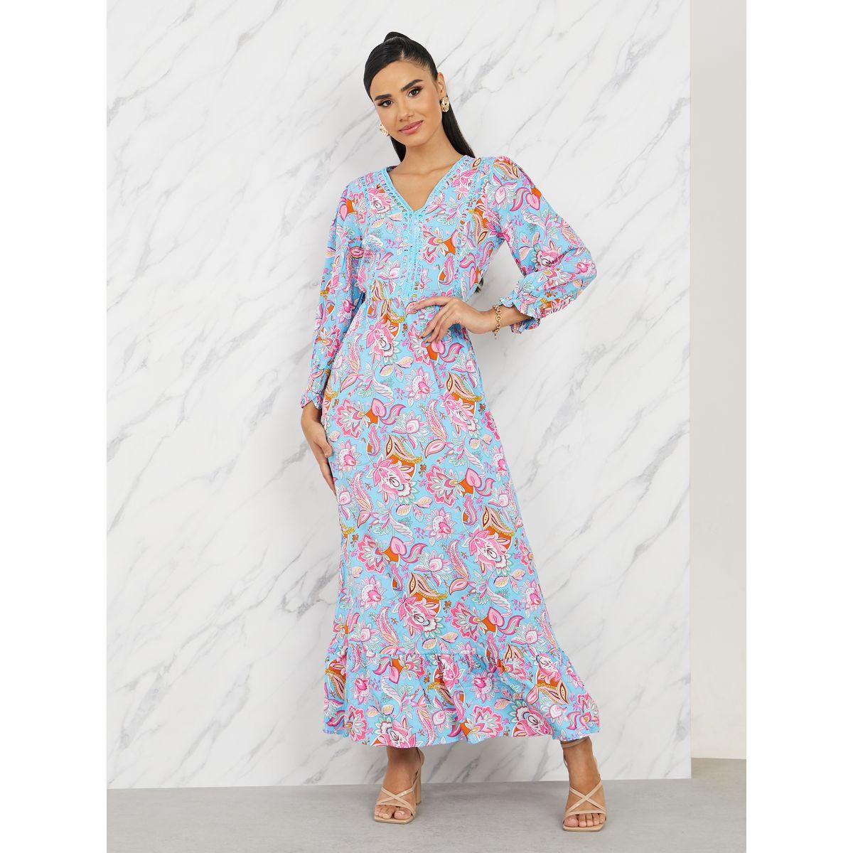 Styli Lace Detail Floral Print A-Line Maxi Dress-women-clothing-dresses-image-1