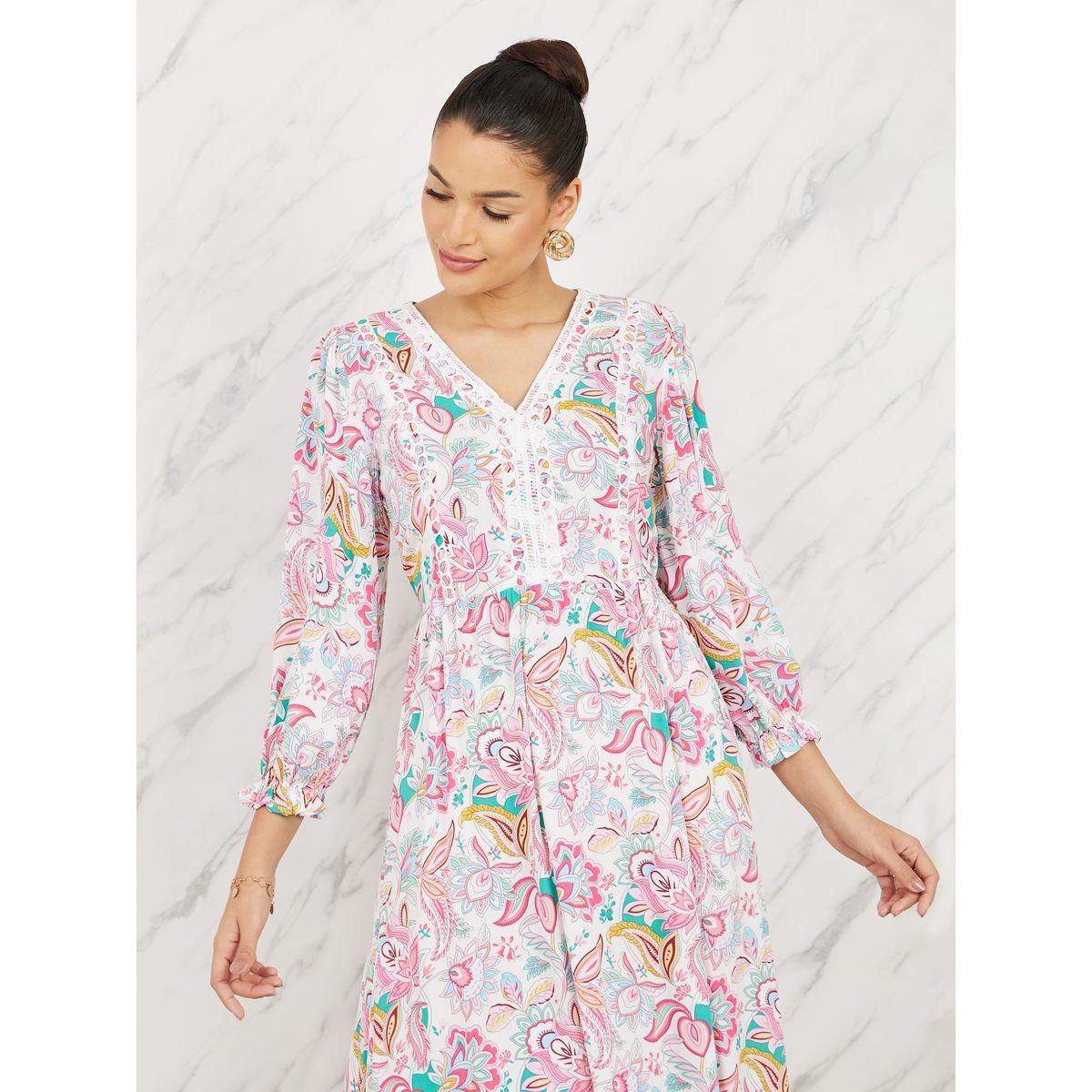 فستان طويل بطبعة زهور ودانتيل-women-clothing-dresses-image-2