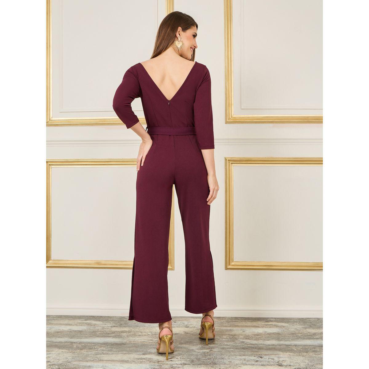 جمبسوت بأرجل واسعة مع حزام وشق جانبي-women-clothing-jumpsuits-image-5