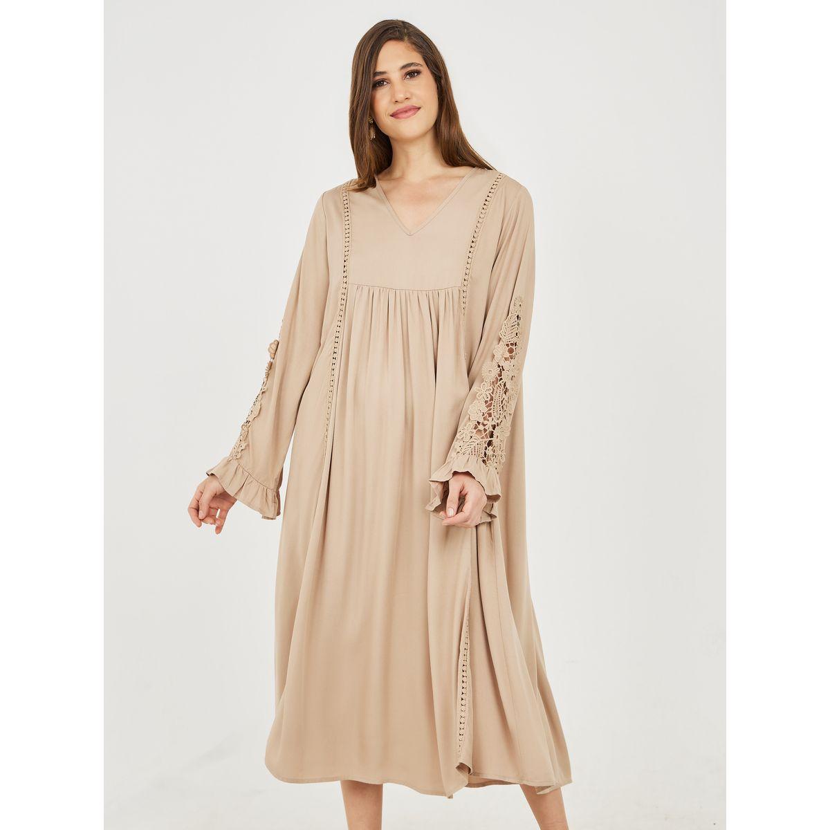 Styli Lace Ladder Cut Out Detail A-Line Midi Dress-women-clothing-dresses-image-1