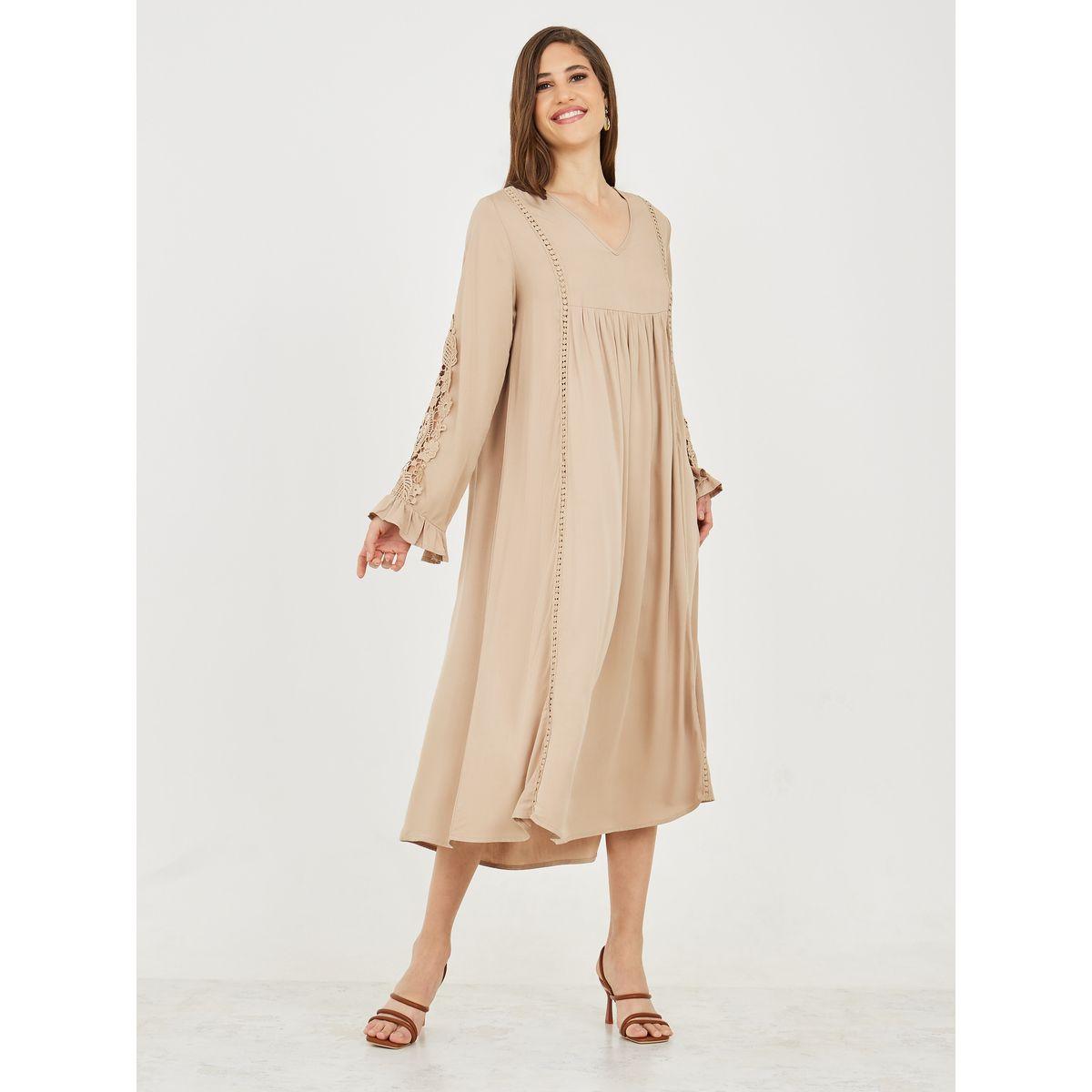 Styli Lace Ladder Cut Out Detail A-Line Midi Dress-women-clothing-dresses-image-2
