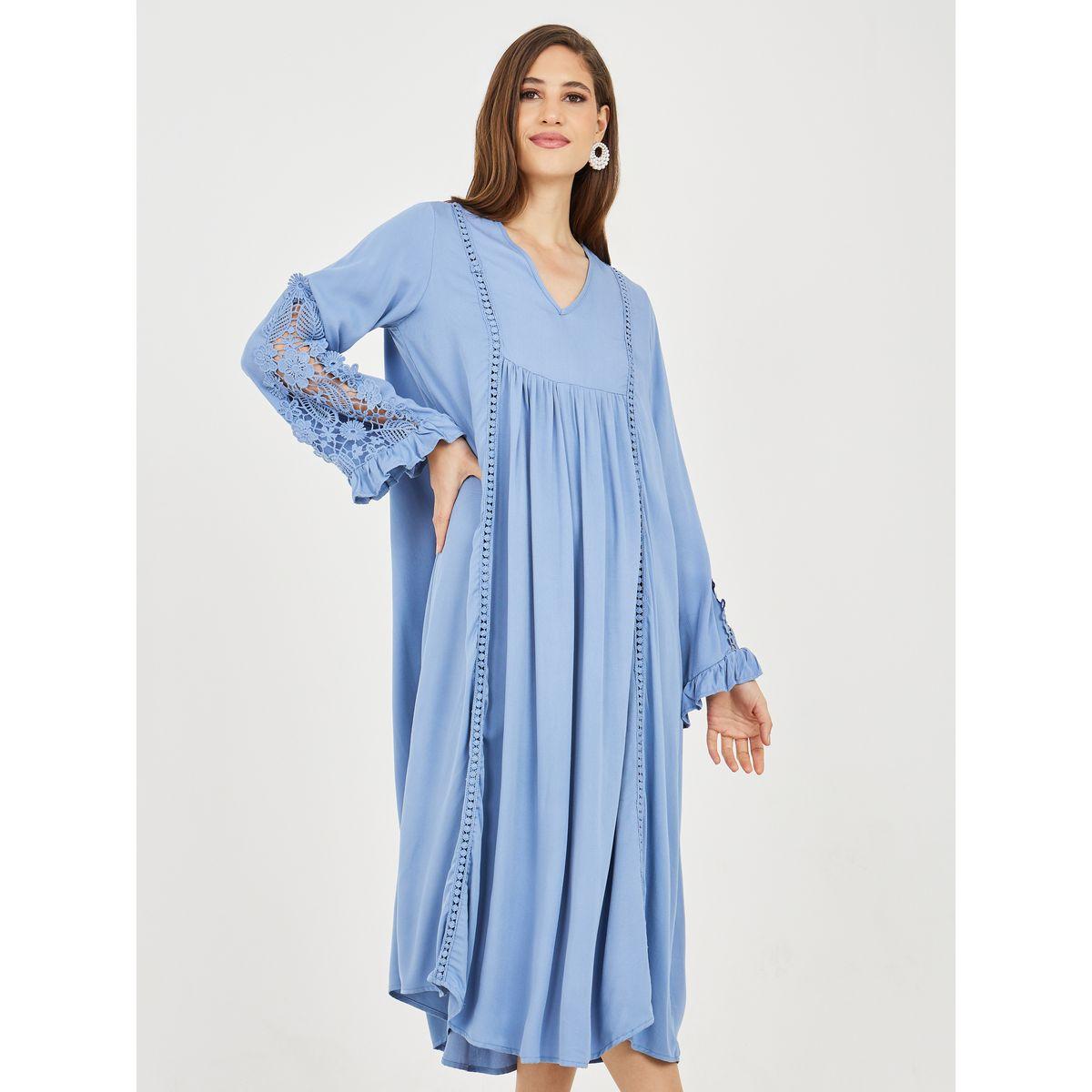 Styli Lace Ladder Cut Out Detail A-Line Midi Dress-women-clothing-dresses-image-1