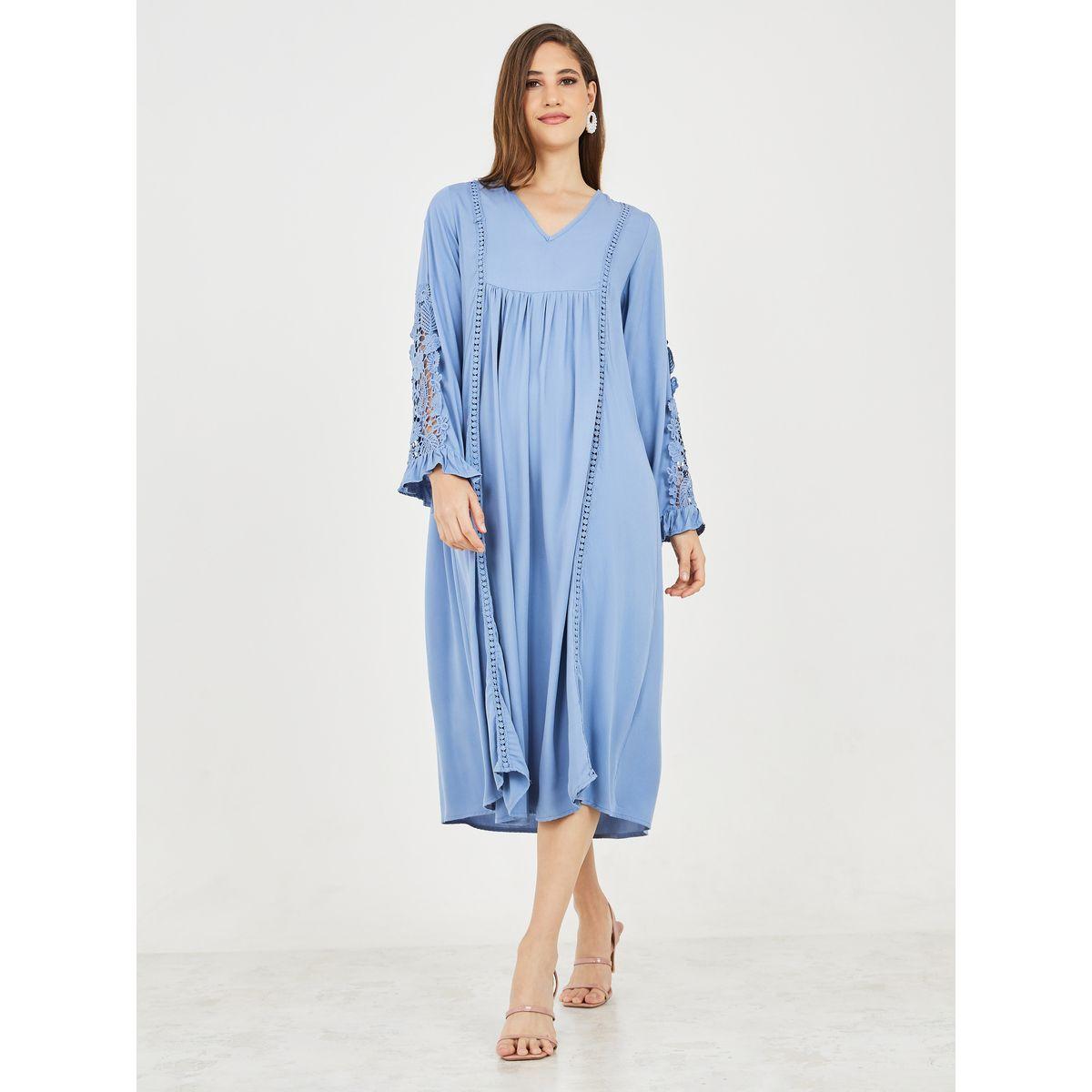 Styli Lace Ladder Cut Out Detail A-Line Midi Dress-women-clothing-dresses-image-2