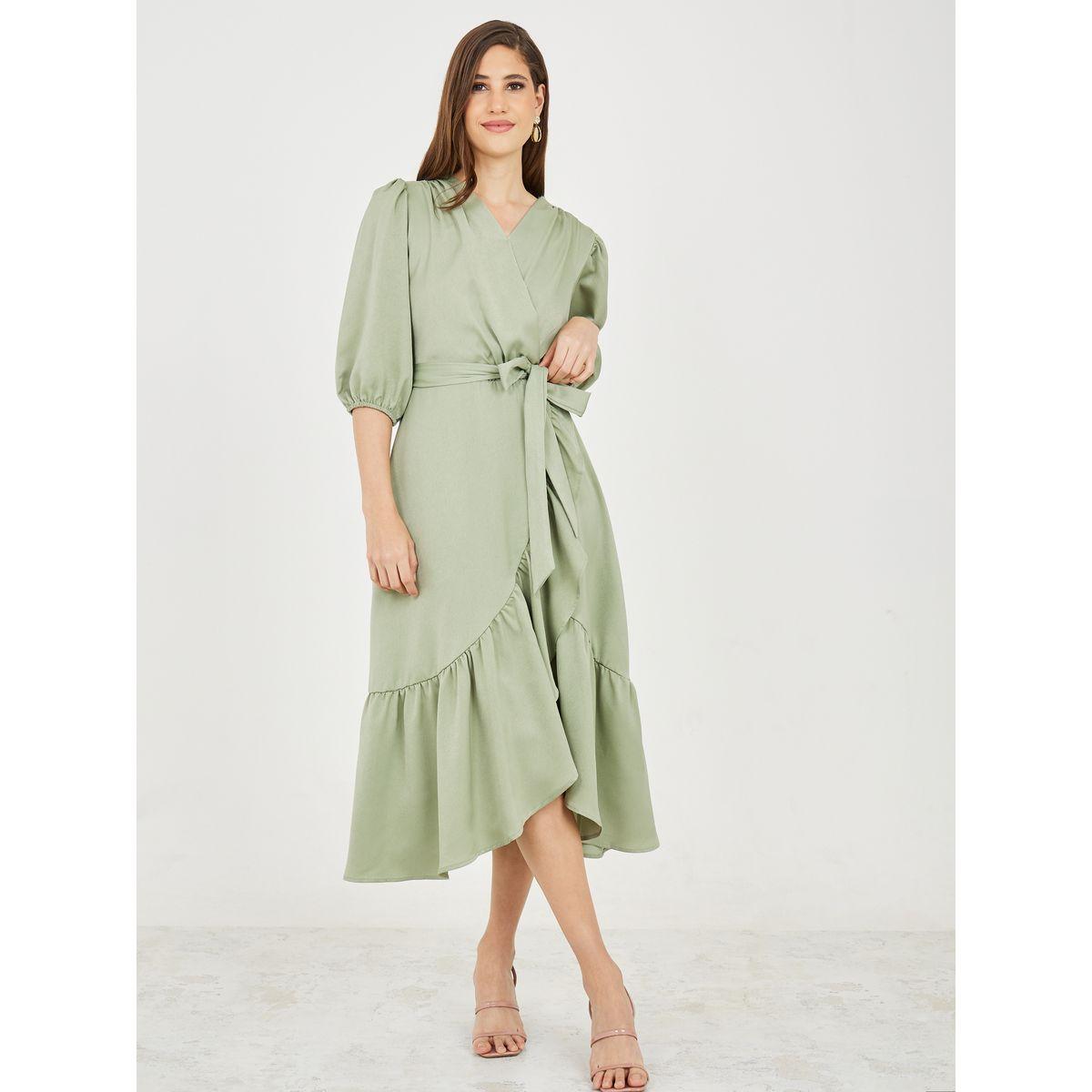 فستان ميدي من خط A بشريط ستيلي فريل هيم الذاتي-women-clothing-dresses-image-1