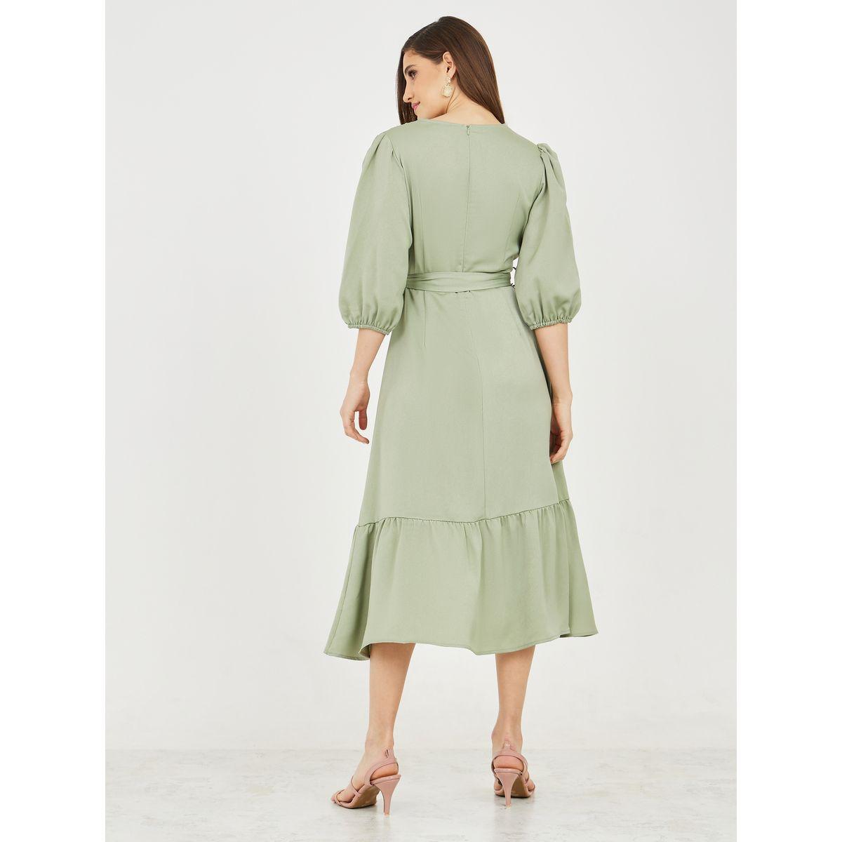 فستان ميدي من خط A بشريط ستيلي فريل هيم الذاتي-women-clothing-dresses-image-4