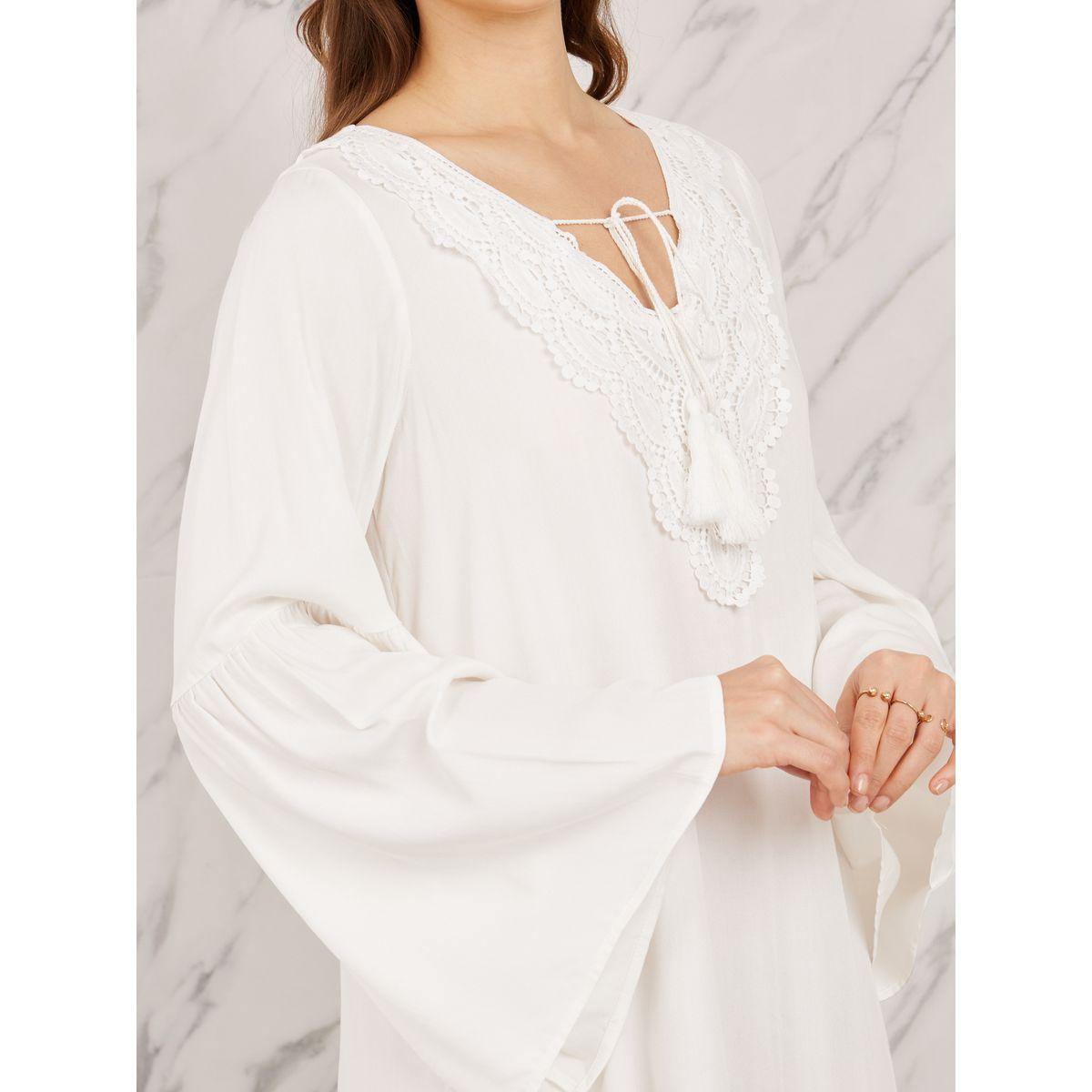 فستان بطول الركبة مع ياقة باربطة ودانتيل-women-clothing-dresses-image-3