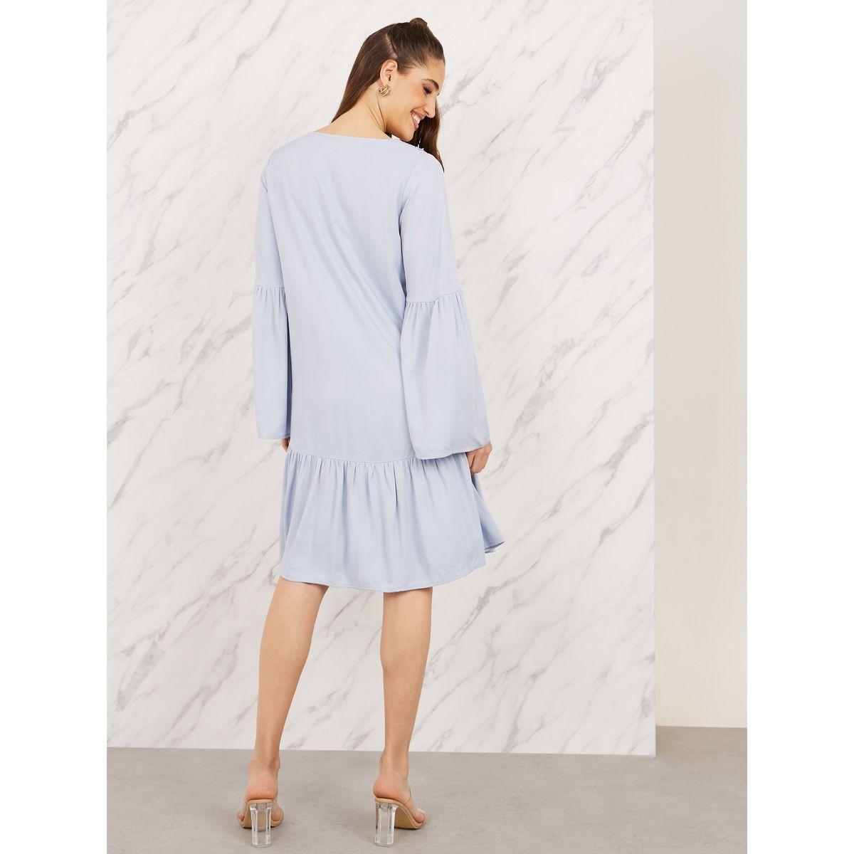 Styli Lace Detail Tie Up Neck Knee Length Dress-women-clothing-dresses-image-4