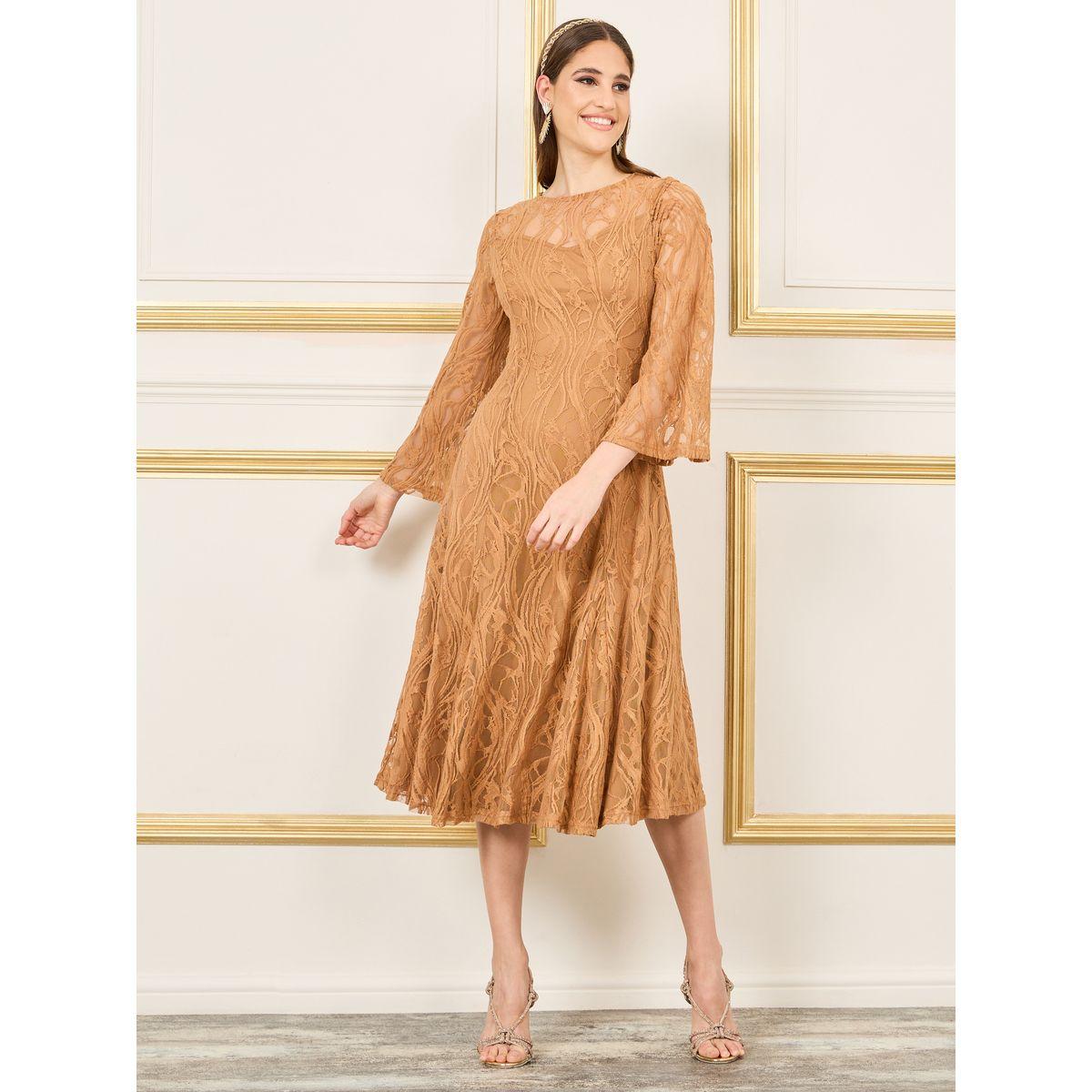 Styli All Over Lace Flared Sleeves A-Line Midi Dress-women-clothing-dresses-image-1