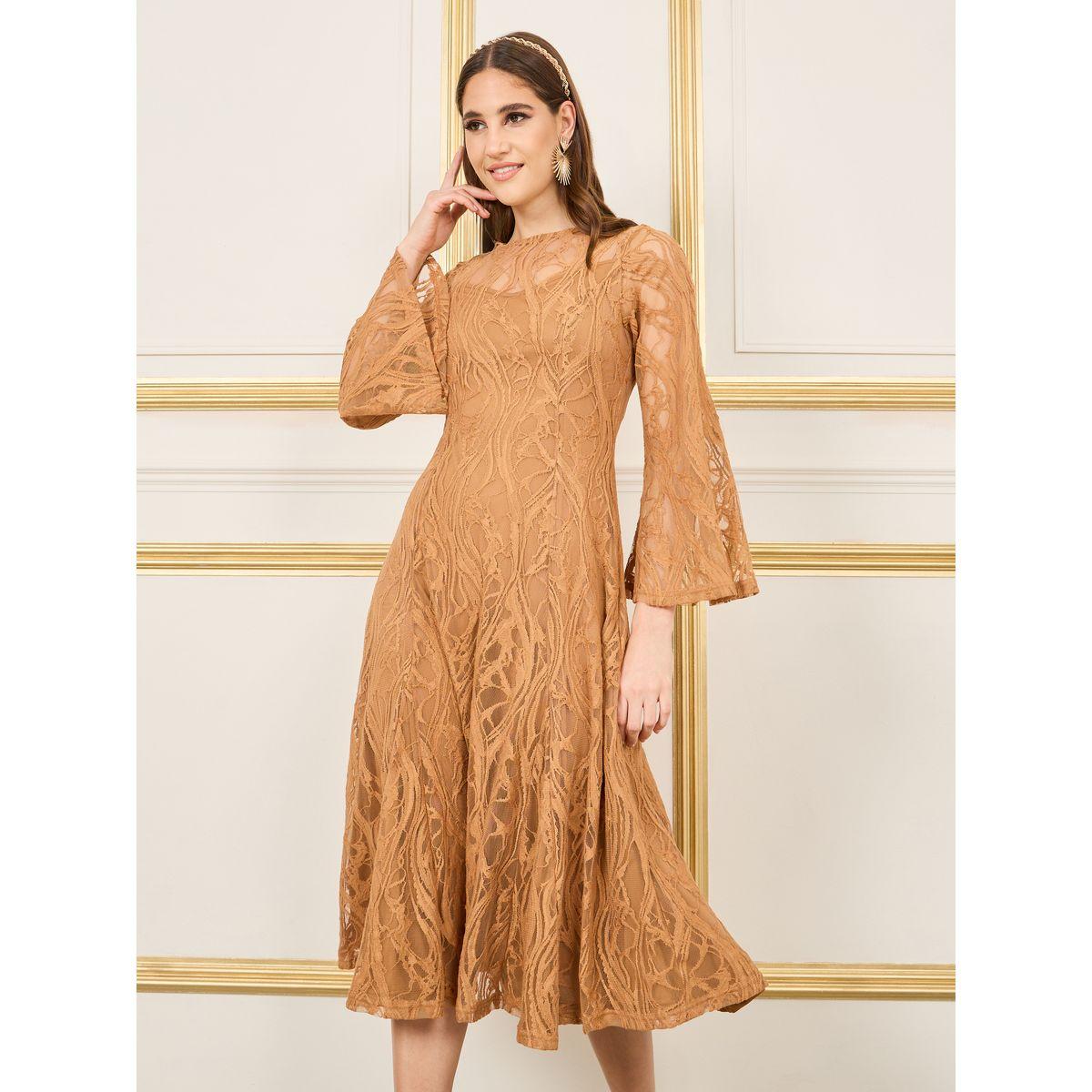 Styli All Over Lace Flared Sleeves A-Line Midi Dress-women-clothing-dresses-image-2