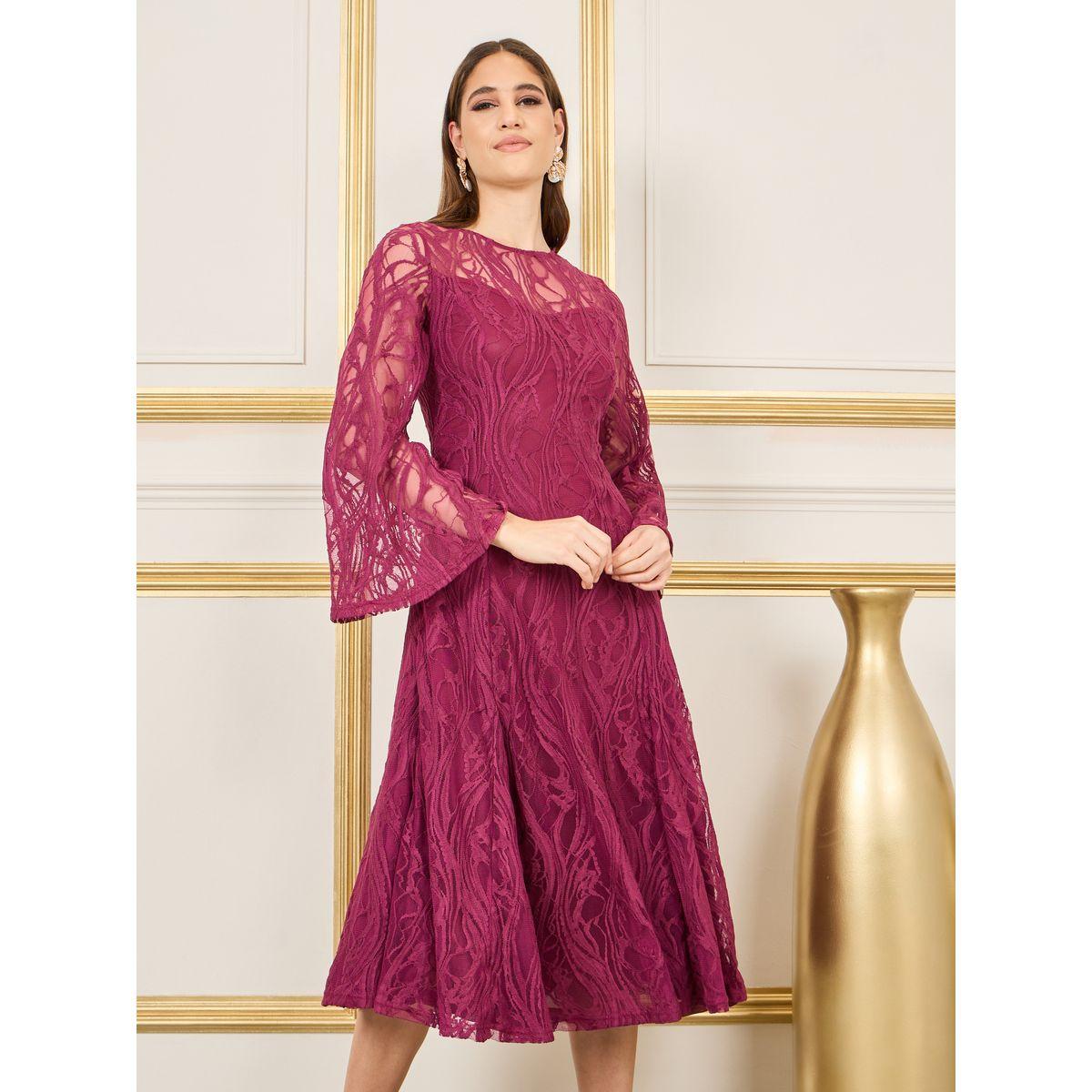 Styli All Over Lace Flared Sleeves A-Line Midi Dress-women-clothing-dresses-image-2