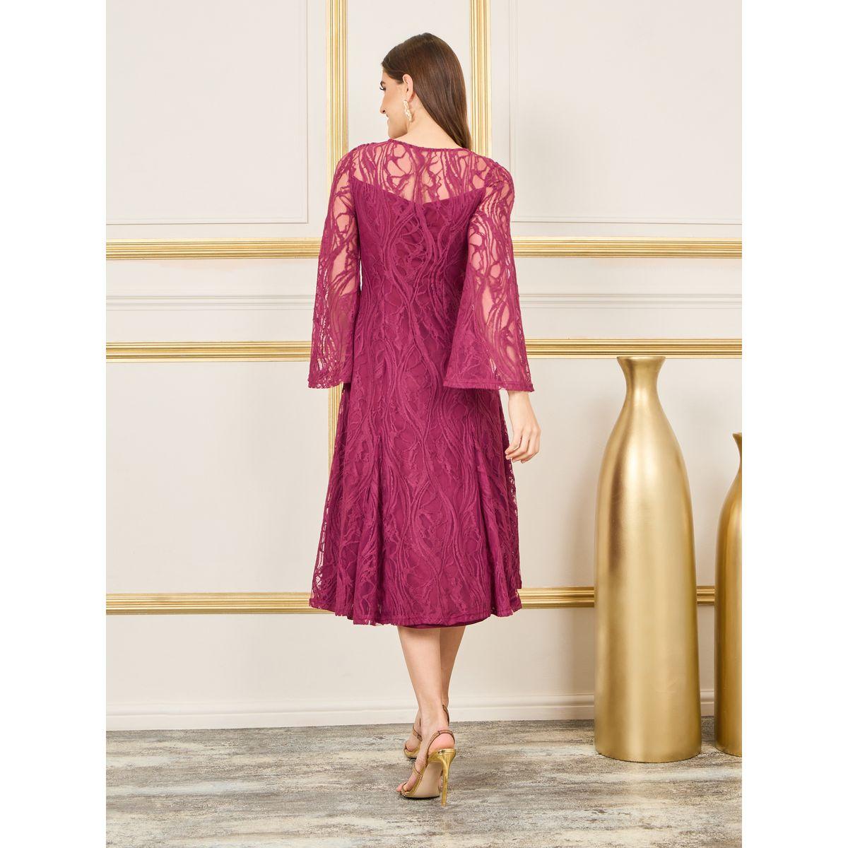 Styli All Over Lace Flared Sleeves A-Line Midi Dress-women-clothing-dresses-image-4