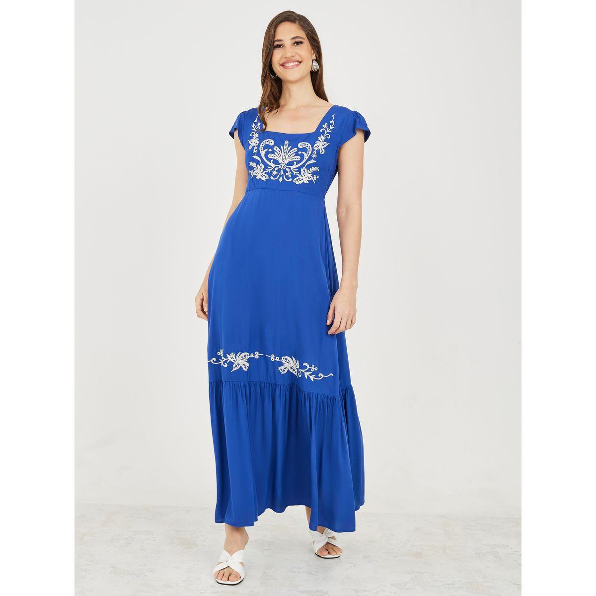 Styli Embroidered Cap Sleeve Square Neck A-Line Maxid Dress-women-clothing-dresses-image-1