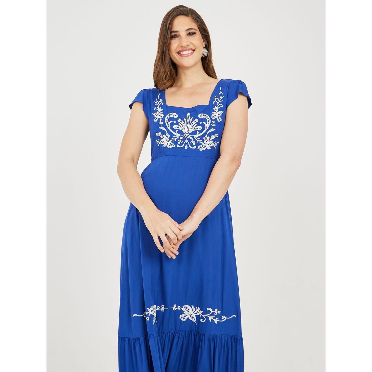 فستان طويل بياقة واسعة واكمام كاب-women-clothing-dresses-image-2