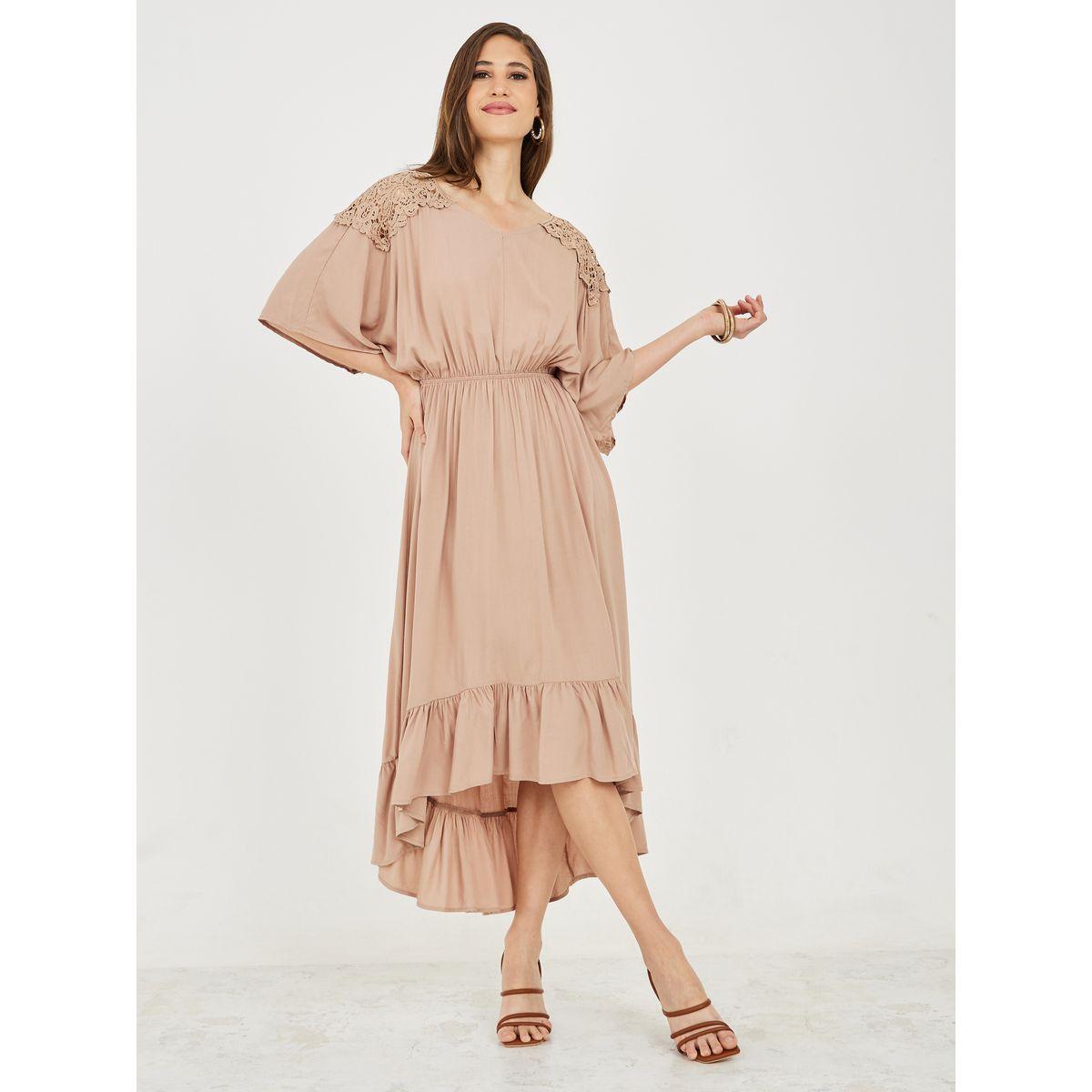 Styli Lace Shoulder Detail Asymmetric Hem Midi Dress-women-clothing-dresses-image-1
