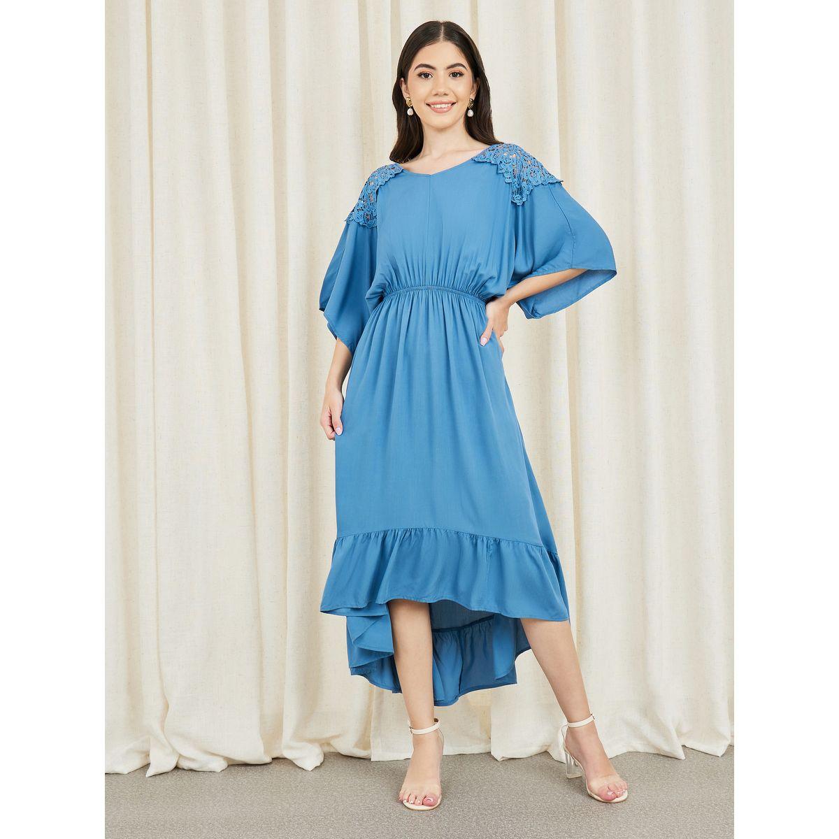 فستان ميدي بتفاصيل كتف دانتيل ستيلي وحافة غير متماثلة-women-clothing-dresses-image-1
