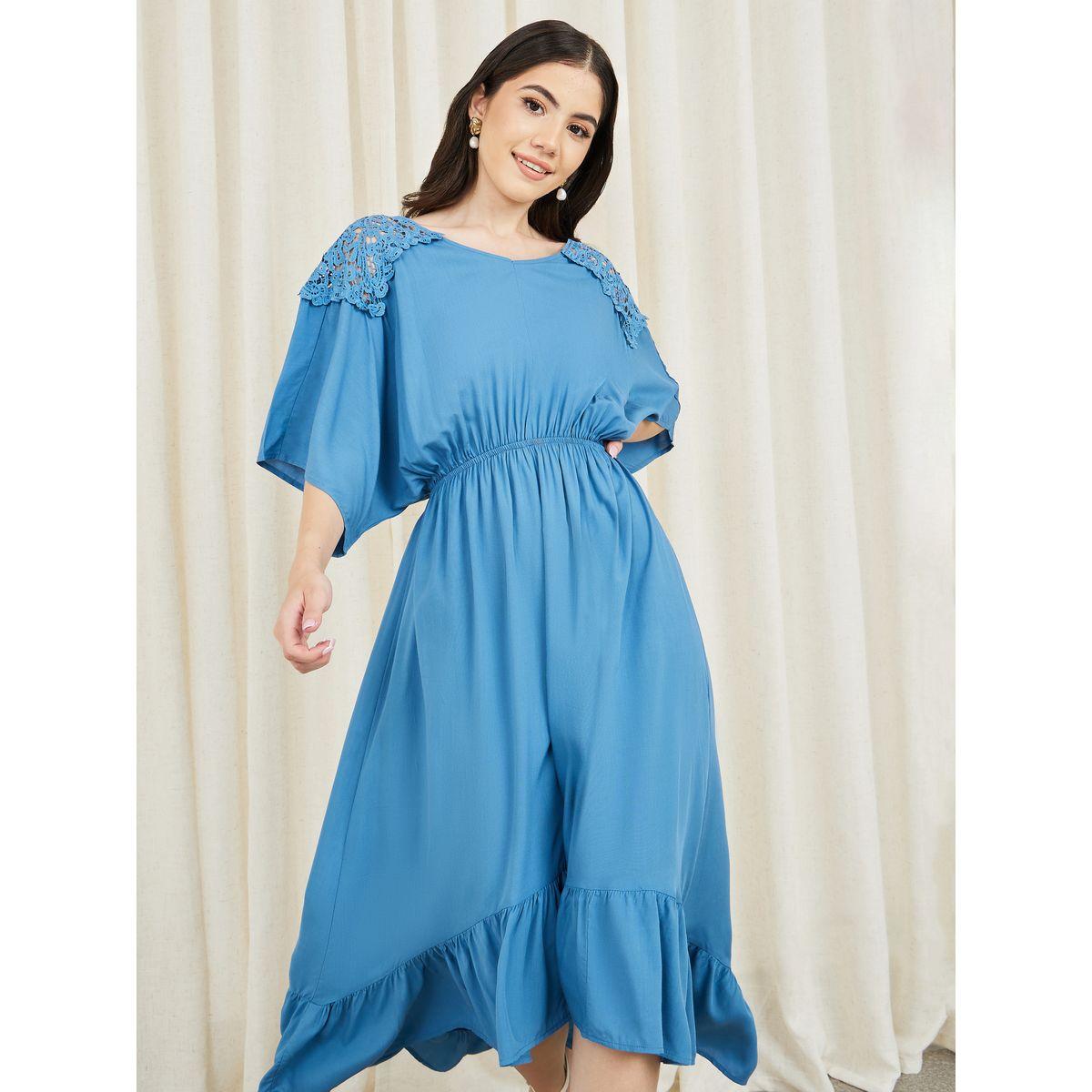 فستان ميدي بتفاصيل كتف دانتيل ستيلي وحافة غير متماثلة-women-clothing-dresses-image-2