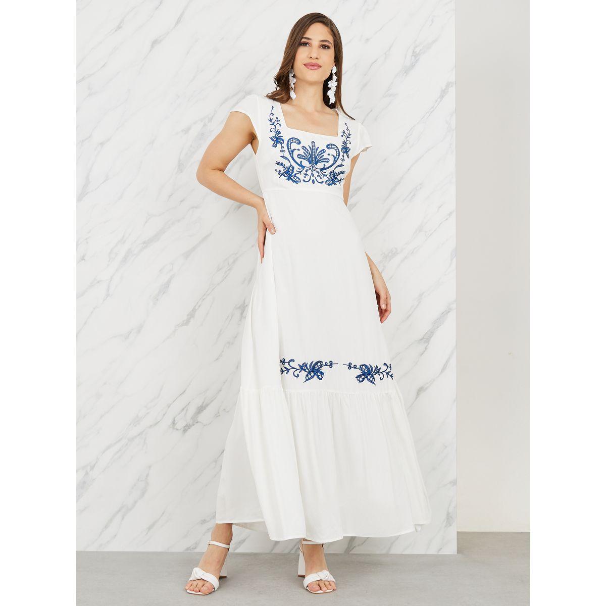 Styli Embroidered Square Neck Cap Sleeves A-Line Maxi Dress-women-clothing-dresses-image-1