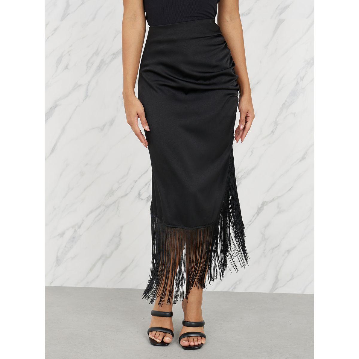تنورة بتفاصيل مزمومة وحافة بشراشيب-women-clothing-bottoms-skirts-image-1