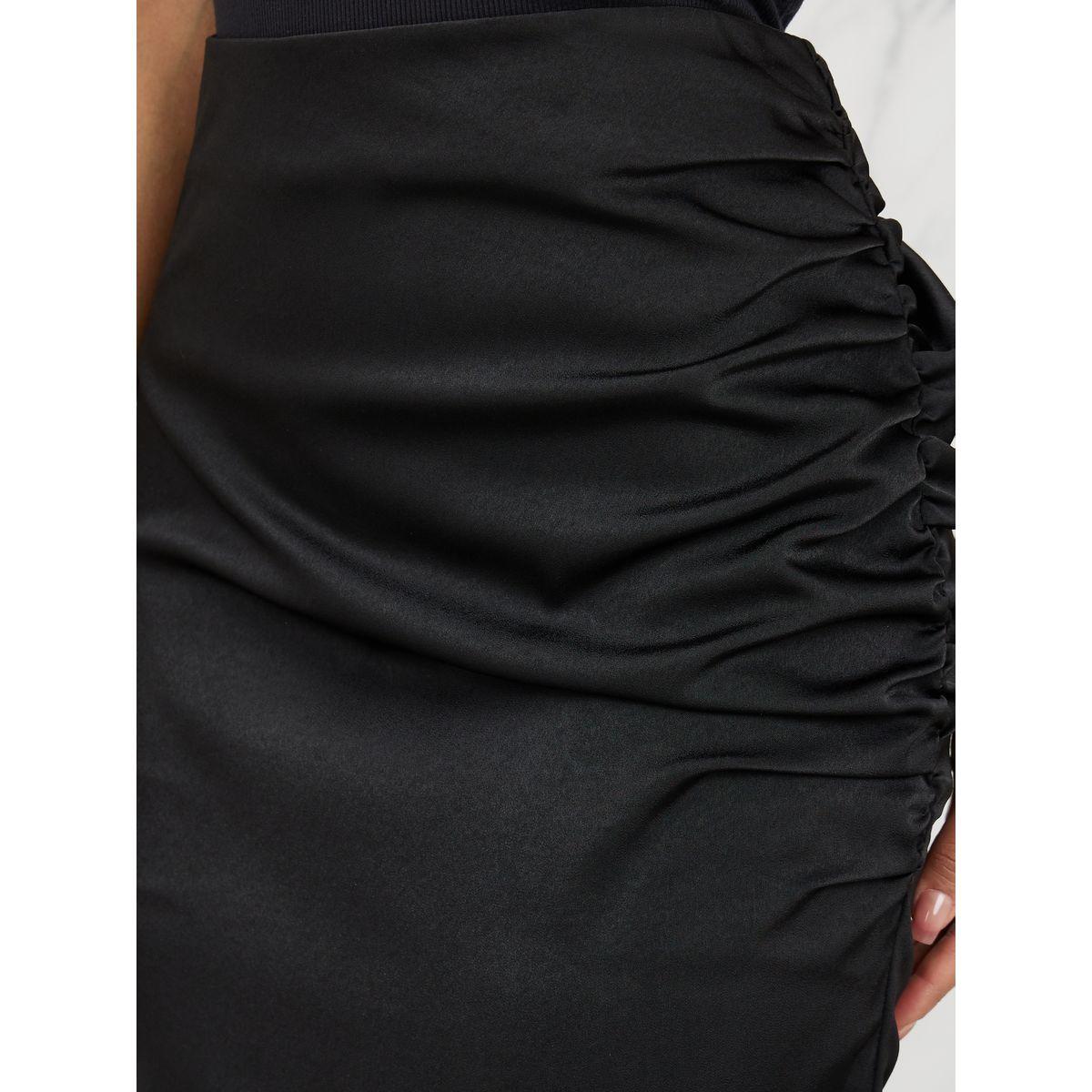 Styli Limited Tassel Hem Satin Side Ruched Detail Asymmetric Hem Skirt-women-clothing-bottoms-skirts-image-3