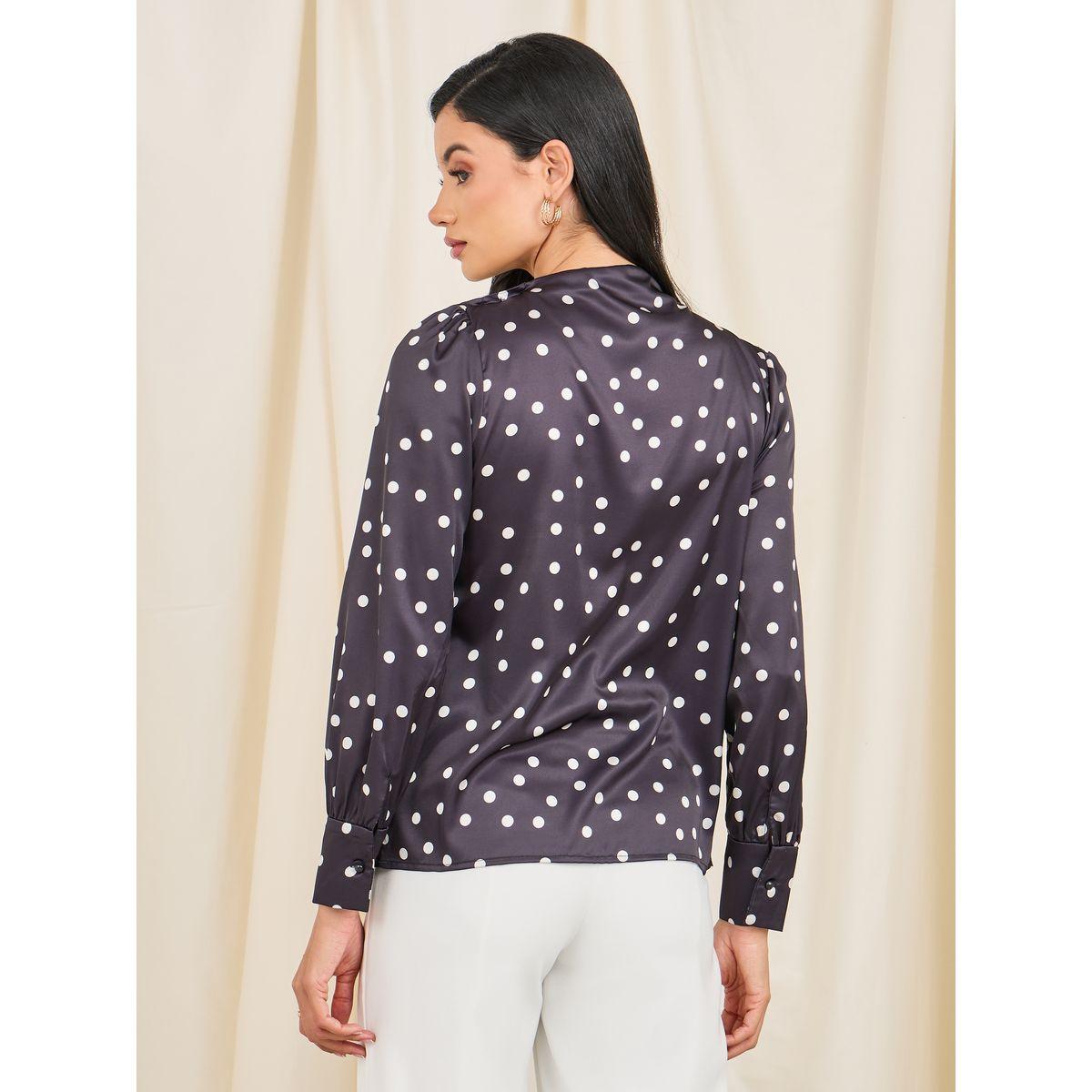 بلوزة مطبعة بنقاط بولكا وتفاصيل كسرات-women-clothing-shirtsandblouses-blouses-image-6