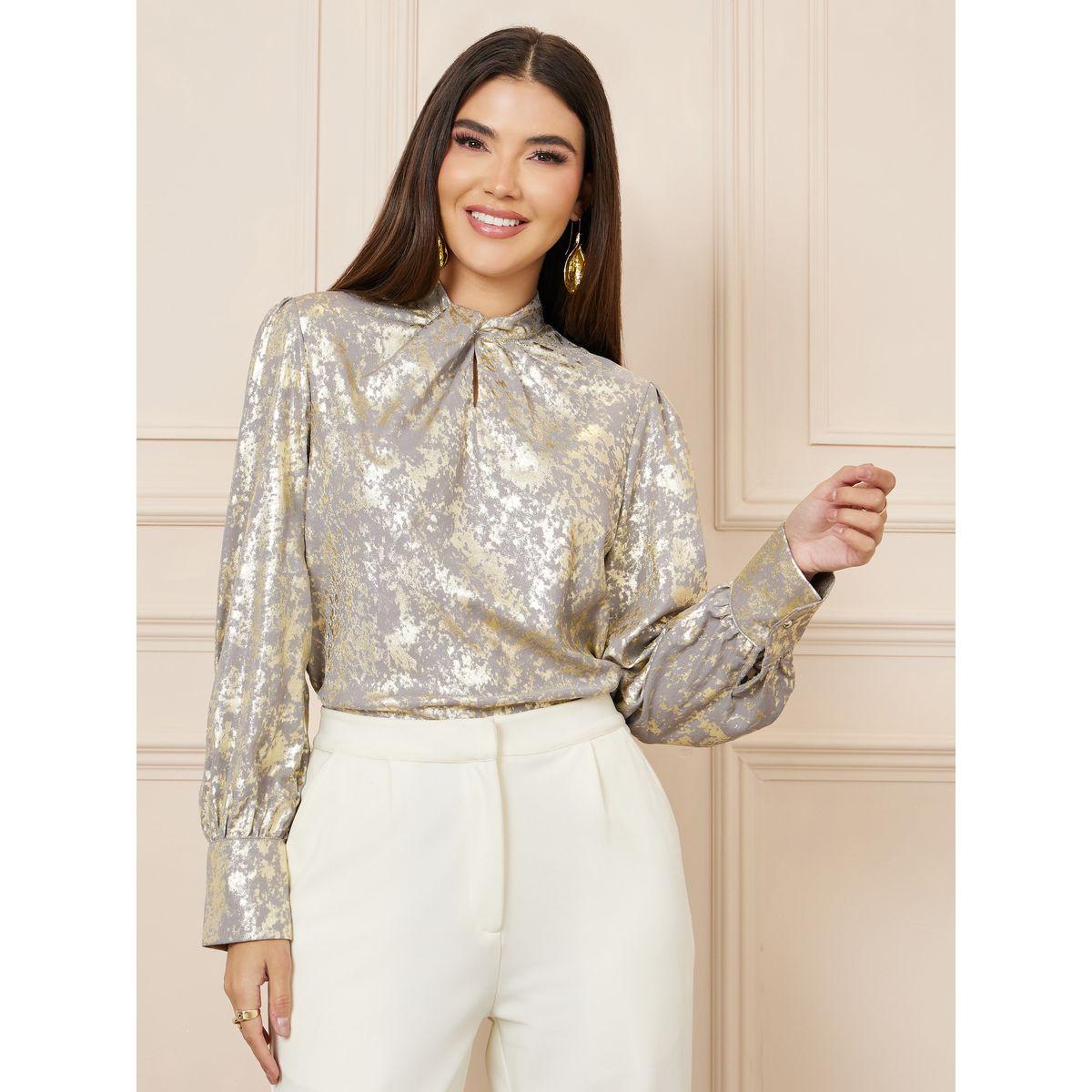 Styli Limited Foil Print Twist Detail High Neck Top-women-clothing-shirtsandblouses-blouses-image-1