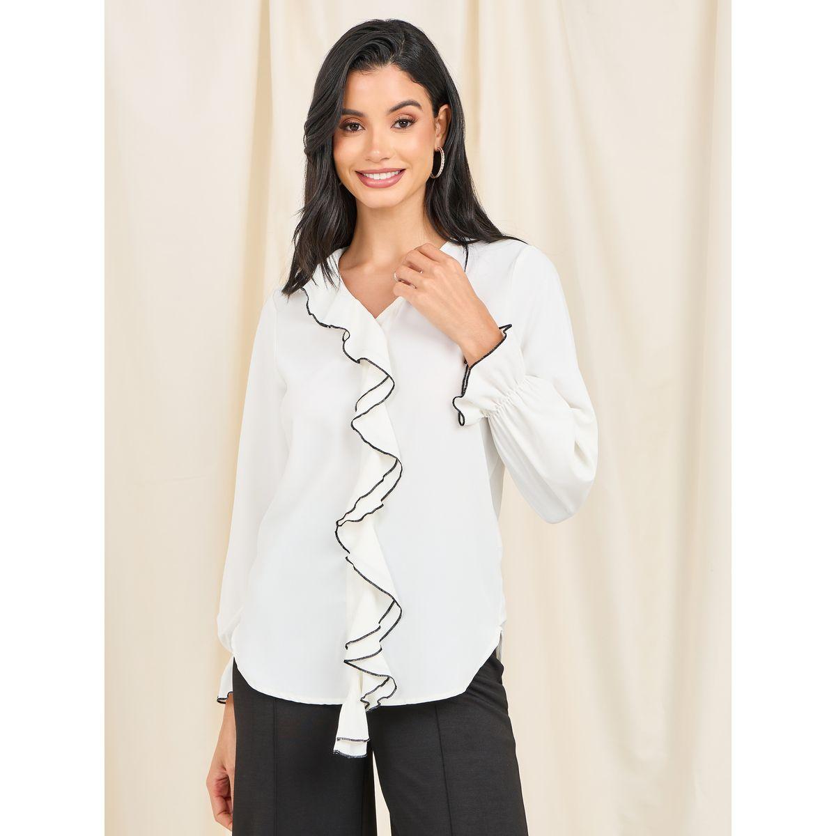 Styli Limited Frill Detail Button Through Top with Long Sleeves-women-clothing-shirtsandblouses-blouses-image-3