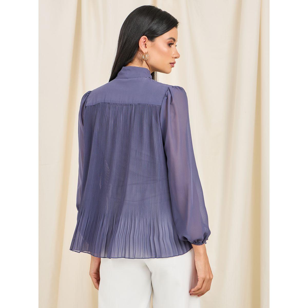 بلوزة بتفاصيل كسرات مع ياقة بأربطة-women-clothing-shirtsandblouses-blouses-image-4