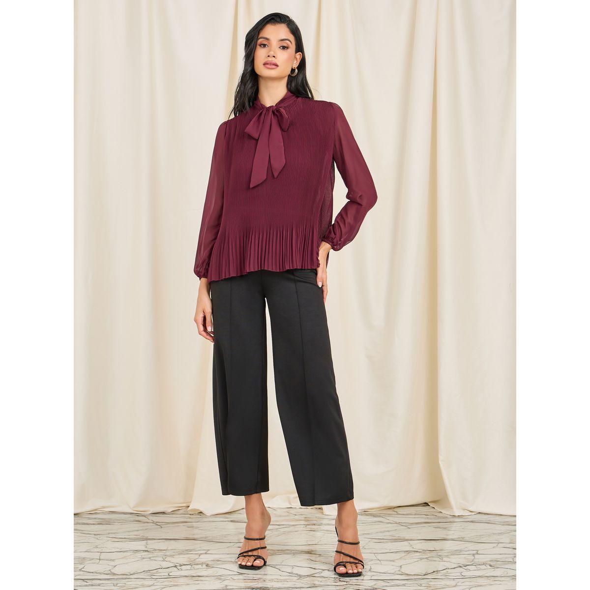 بلوزة بتفاصيل كسرات مع ياقة بأربطة-women-clothing-shirtsandblouses-blouses-image-2
