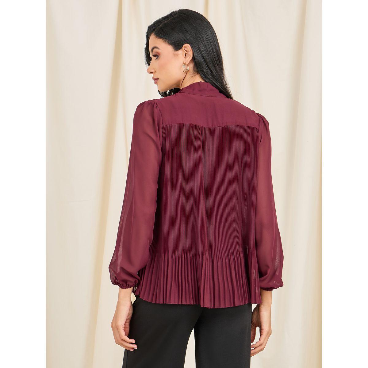 بلوزة بتفاصيل كسرات مع ياقة بأربطة-women-clothing-shirtsandblouses-blouses-image-4