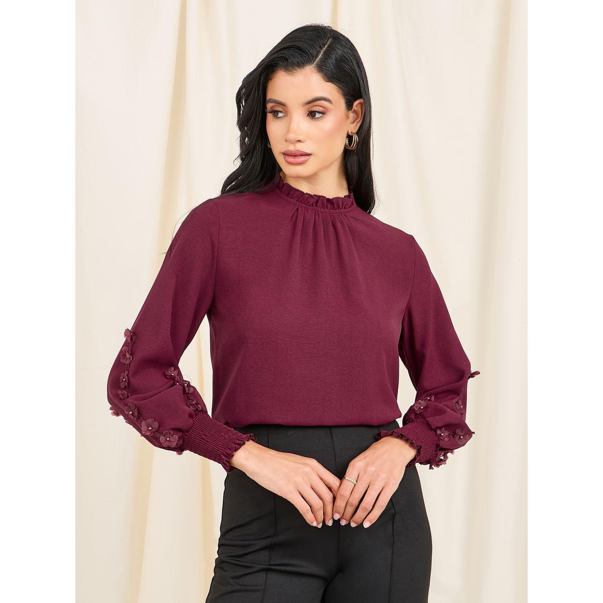 Styli Limited Floral Applique High Neck Blouse-women-clothing-shirtsandblouses-blouses-image-1