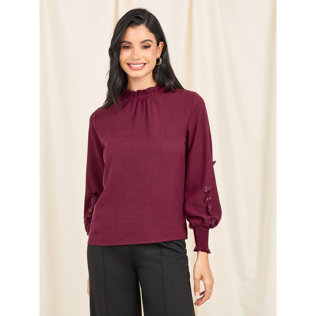 بلوزة مزينة بزهور مع ياقة عالية-women-clothing-shirtsandblouses-blouses-image-3