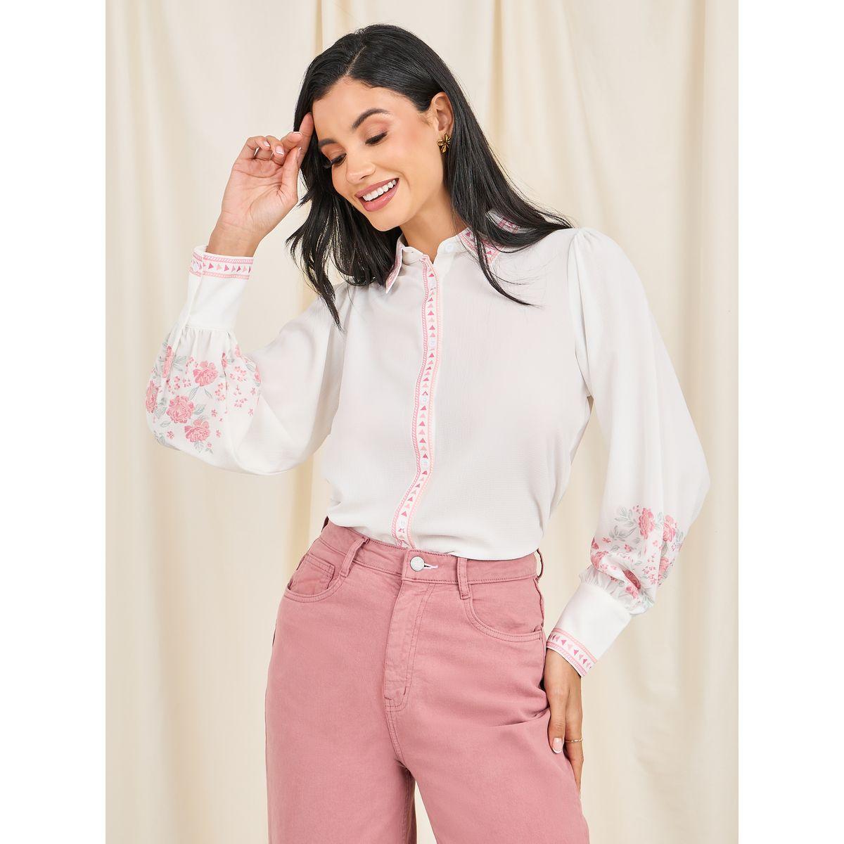 بلوزة بقصة مريحة مع طبعة زهور وحواف بطبعة ازتيك-women-clothing-shirtsandblouses-shirts-image-1