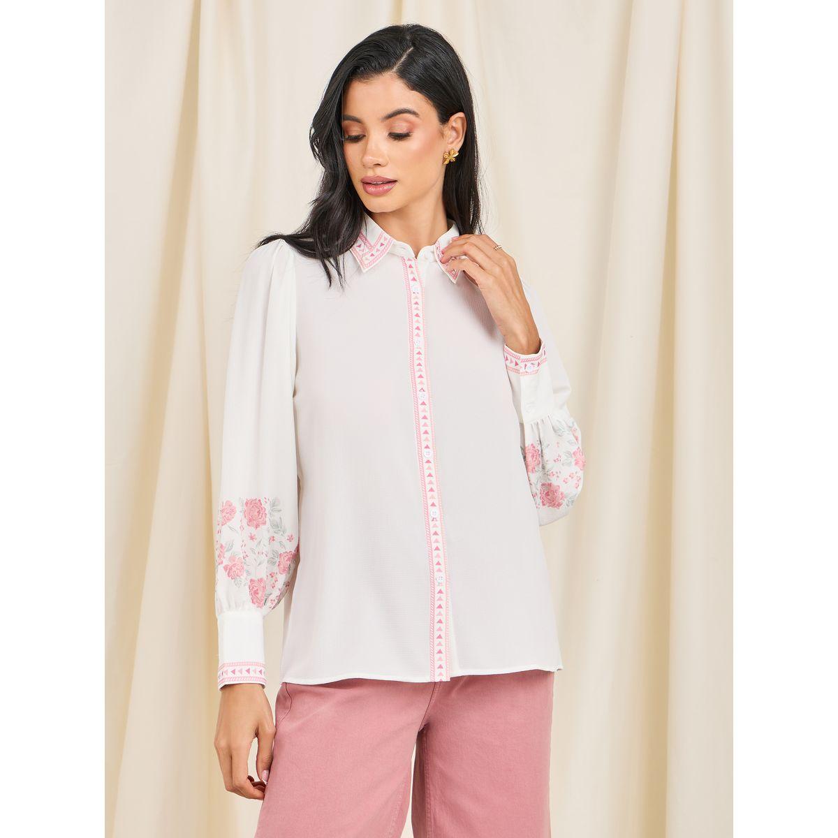 بلوزة بقصة مريحة مع طبعة زهور وحواف بطبعة ازتيك-women-clothing-shirtsandblouses-shirts-image-3